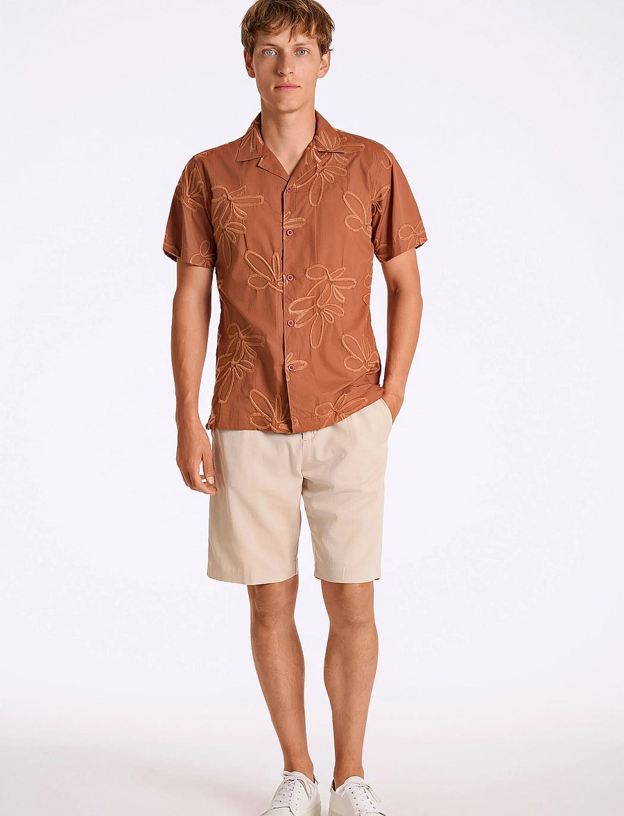 Lindbergh - Embroidered cotton shirt S/S - kurzarmhemden - clay - 4