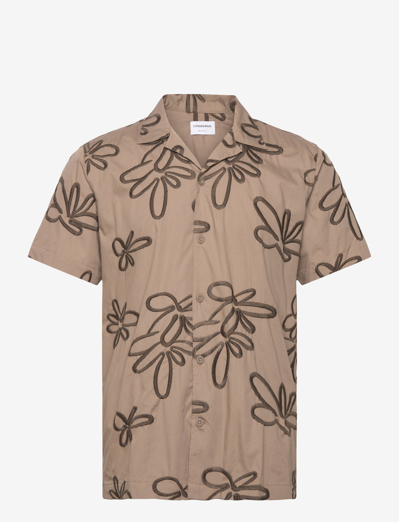 Lindbergh - Embroidered cotton shirt S/S - lühikeste varrukatega särgid - stone - 1