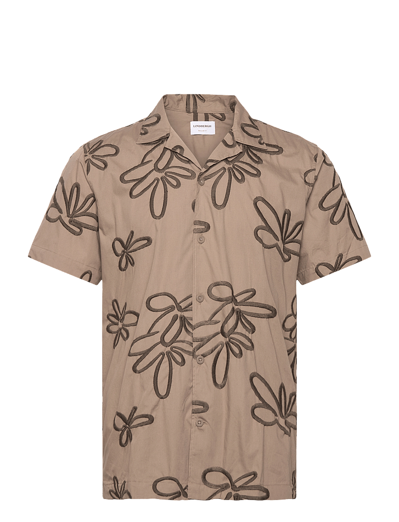 Lindbergh - Embroidered cotton shirt S/S - lühikeste varrukatega särgid - stone - 1