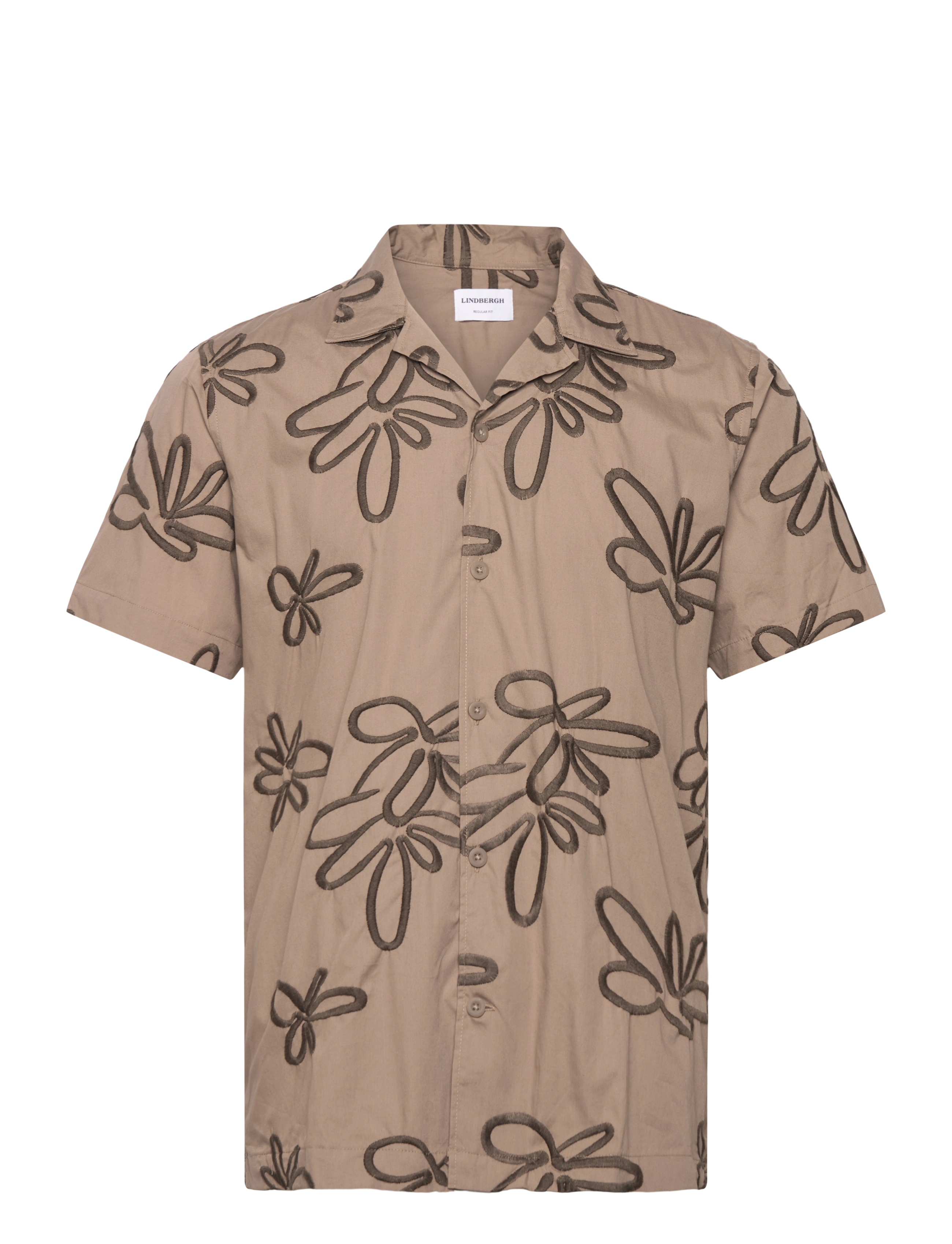 Lindbergh - Embroidered cotton shirt S/S - chemises à manches courtes - stone - 1
