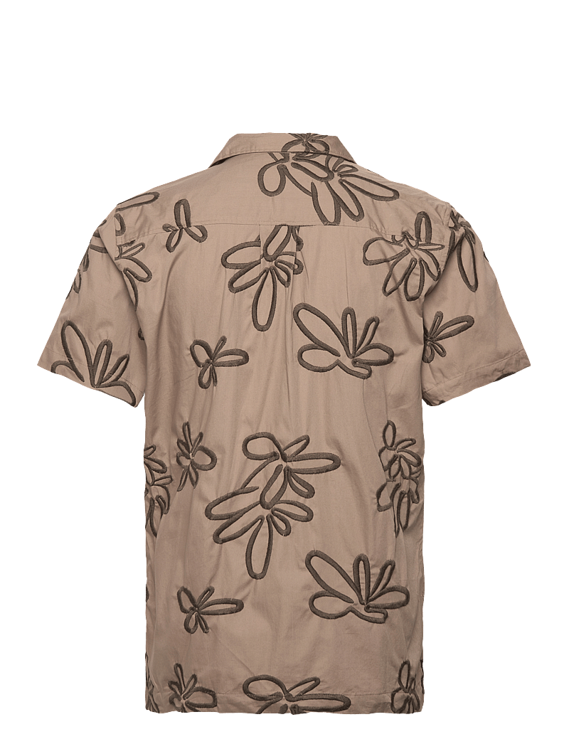 Lindbergh - Embroidered cotton shirt S/S - lühikeste varrukatega särgid - stone - 2