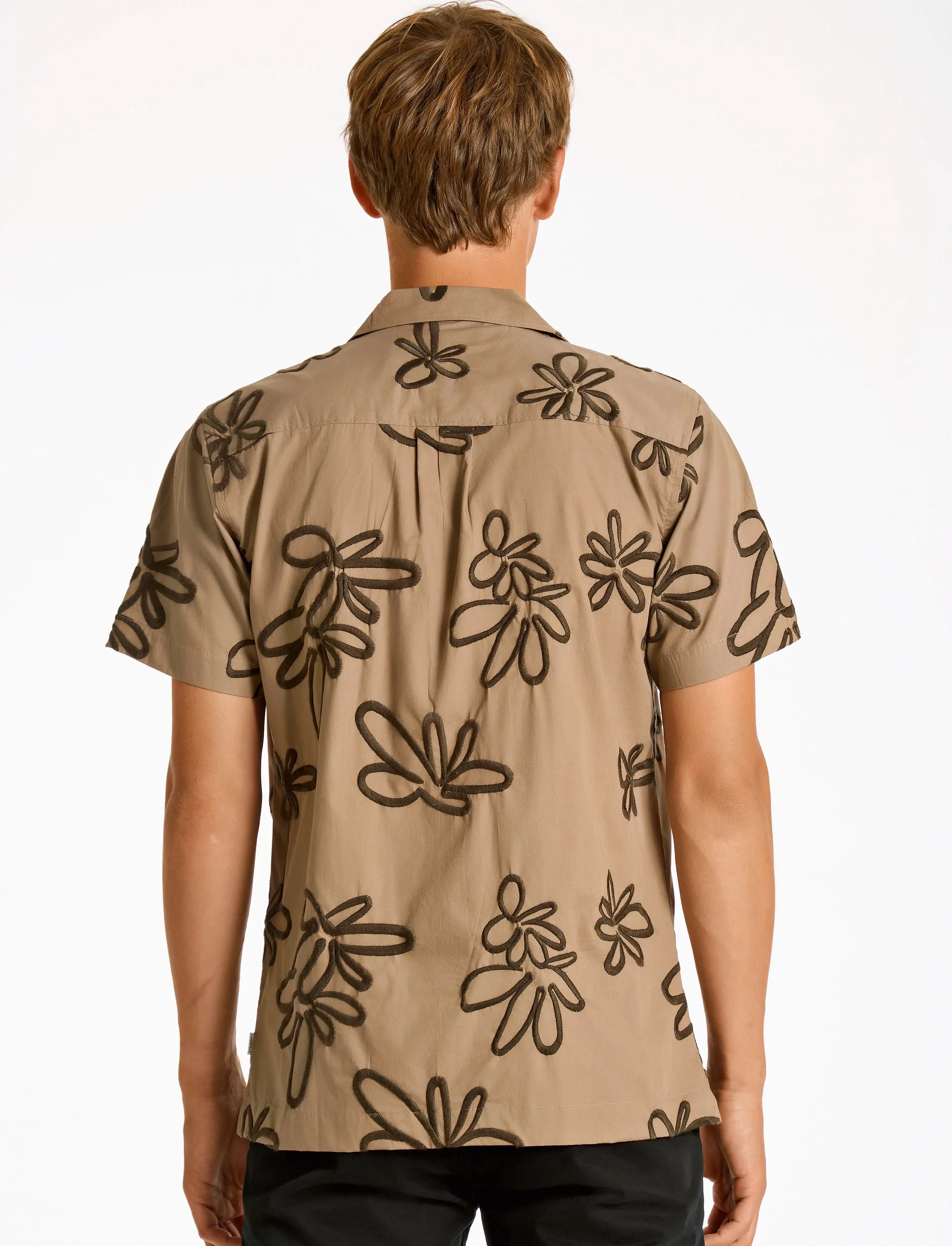 Lindbergh - Embroidered cotton shirt S/S - chemises à manches courtes - stone - 3