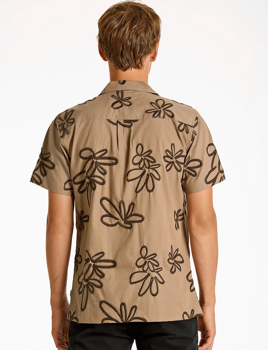 Lindbergh - Embroidered cotton shirt S/S - chemises à manches courtes - stone - 3