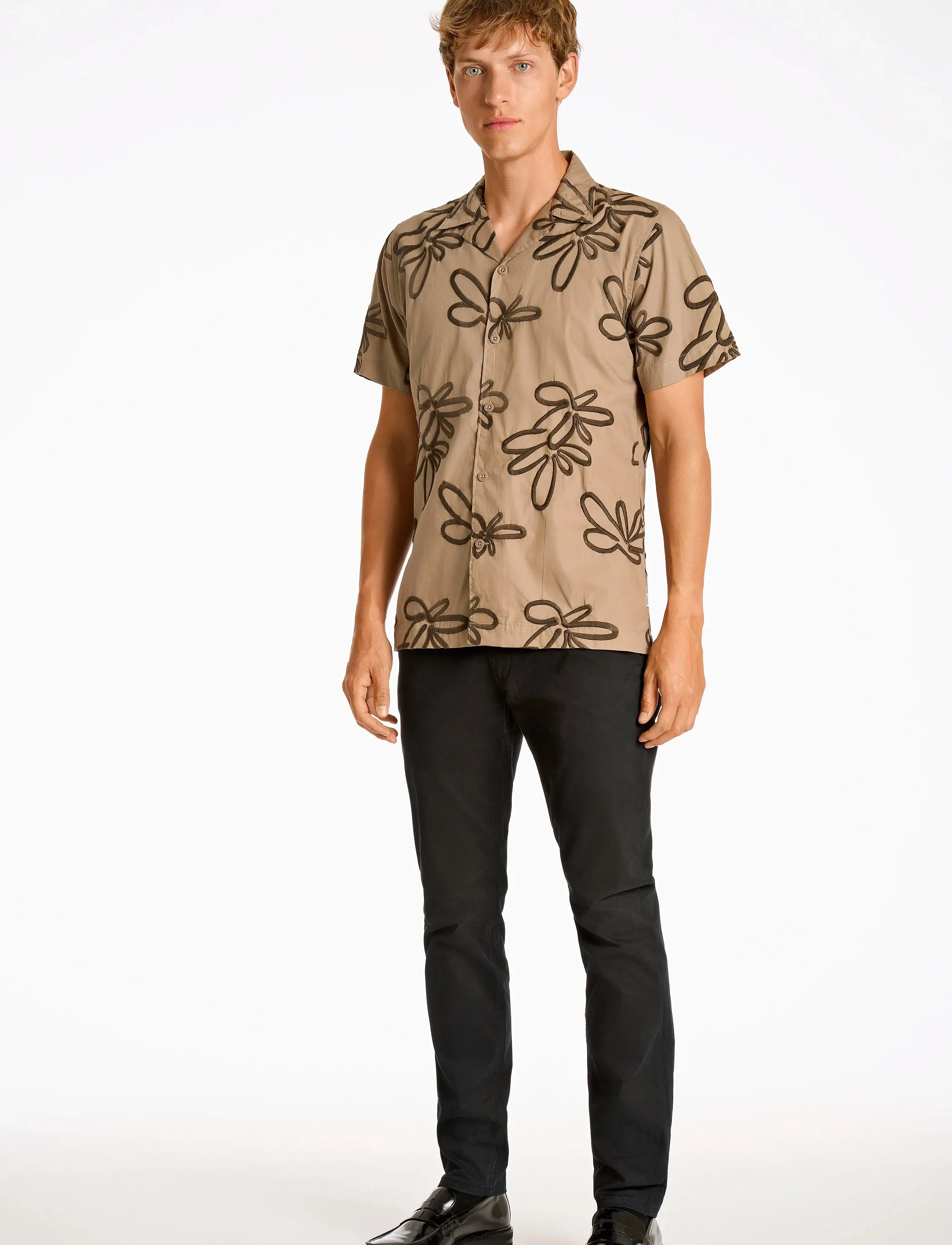 Lindbergh - Embroidered cotton shirt S/S - chemises à manches courtes - stone - 4