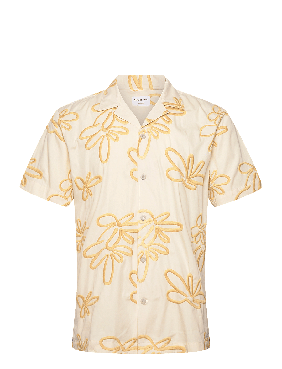 Lindbergh - Embroidered cotton shirt S/S - kortærmede skjorter - white - 1