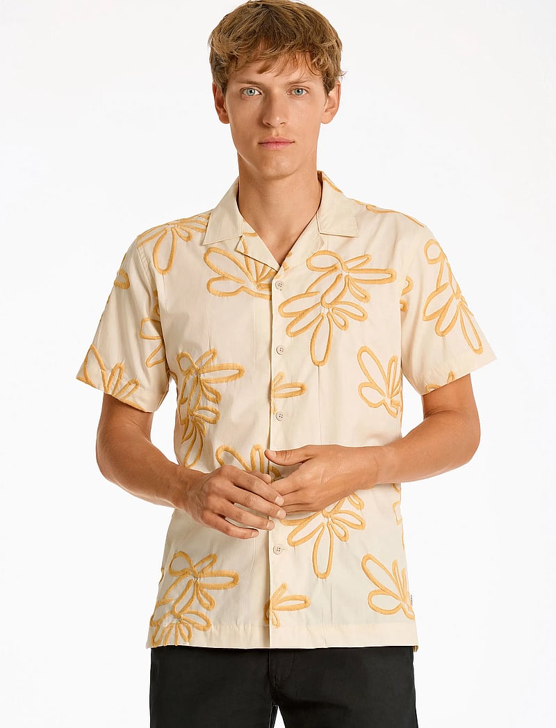 Lindbergh - Embroidered cotton shirt S/S - kortärmade skjortor - white - 0