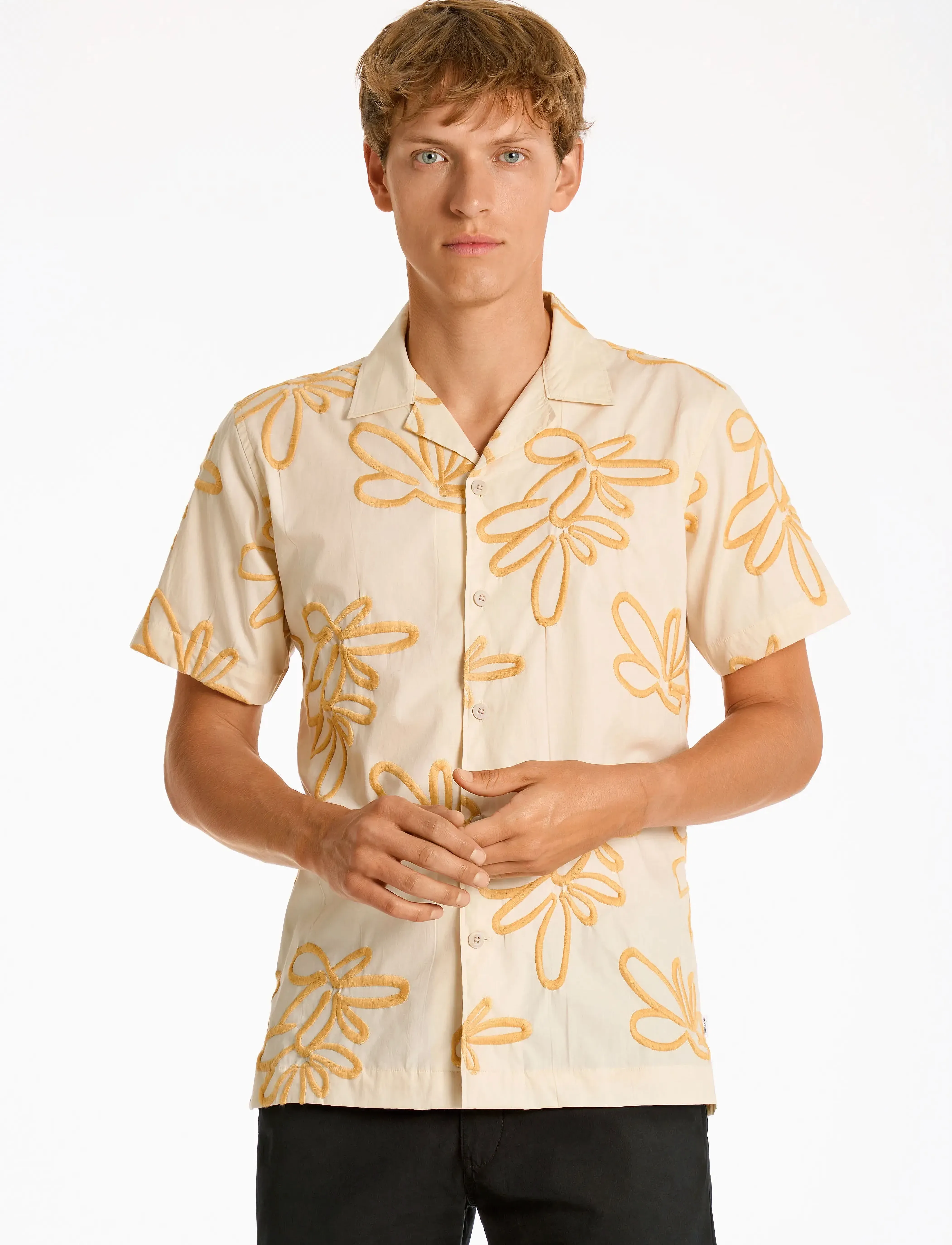 Lindbergh Embroidered cotton shirt S/S - Skjorter - WHITE / white