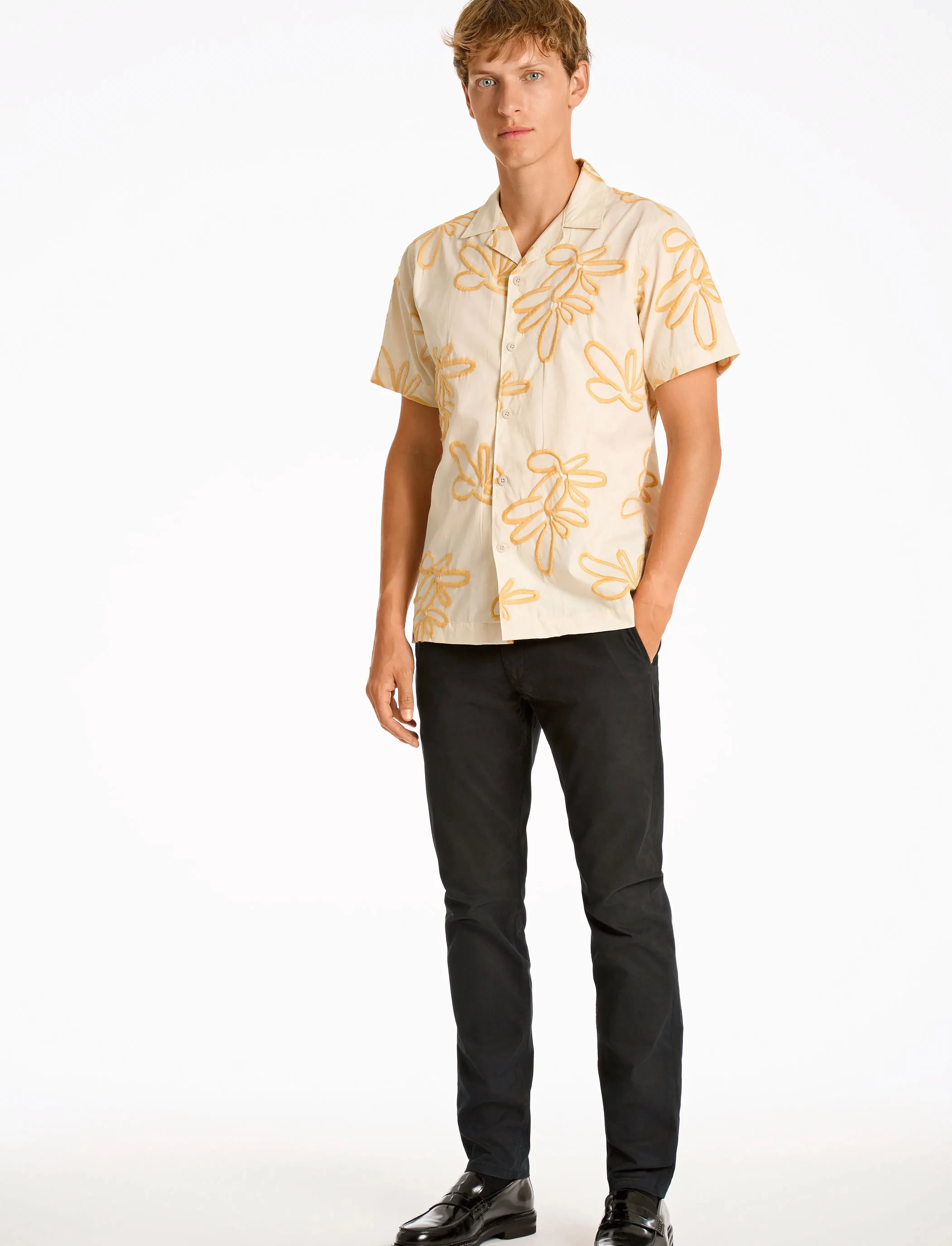 Lindbergh - Embroidered cotton shirt S/S - kortærmede skjorter - white - 4