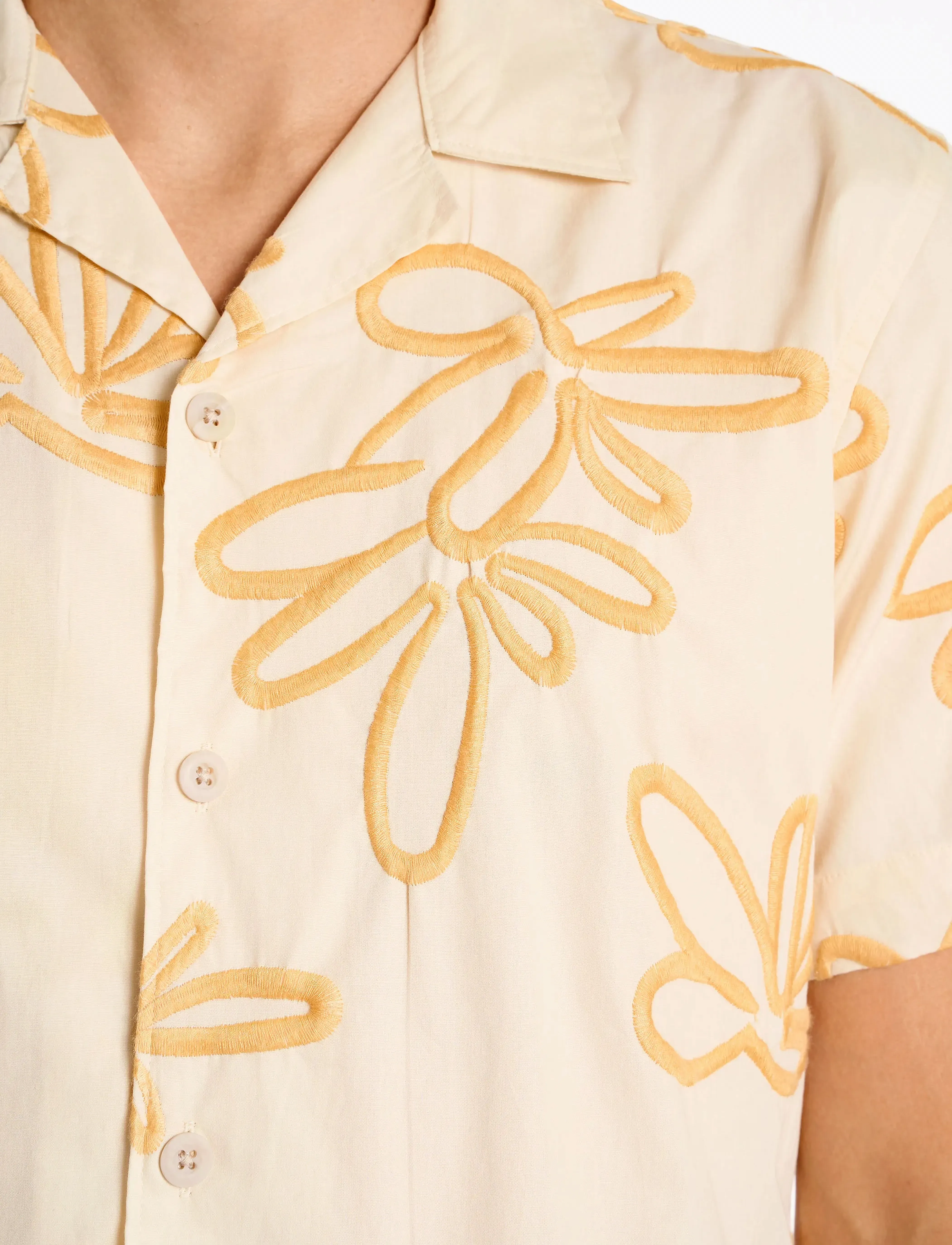 Lindbergh - Embroidered cotton shirt S/S - kortærmede skjorter - white - 5
