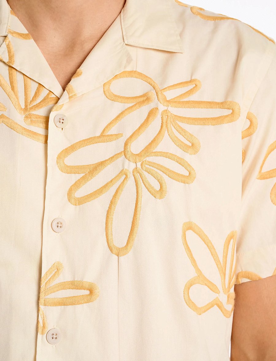 Lindbergh - Embroidered cotton shirt S/S - kortærmede skjorter - white - 5
