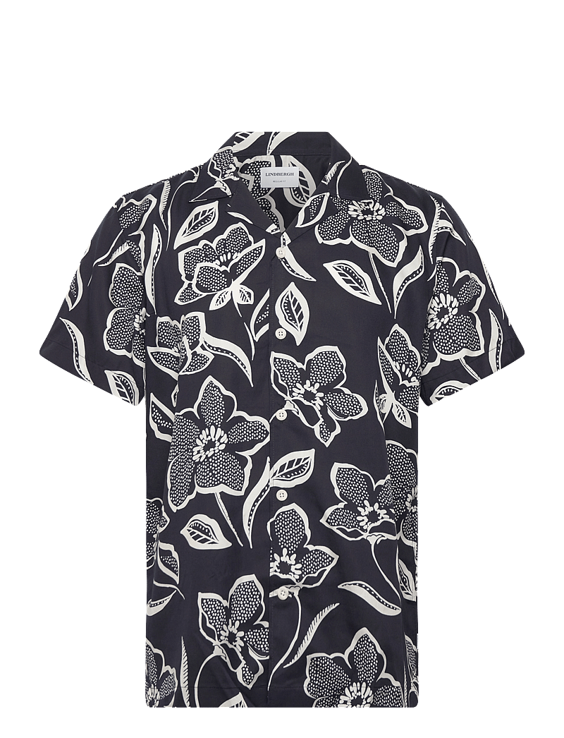 Lindbergh - AOP Lyocell shirt S/S - kortärmade skjortor - black - 1