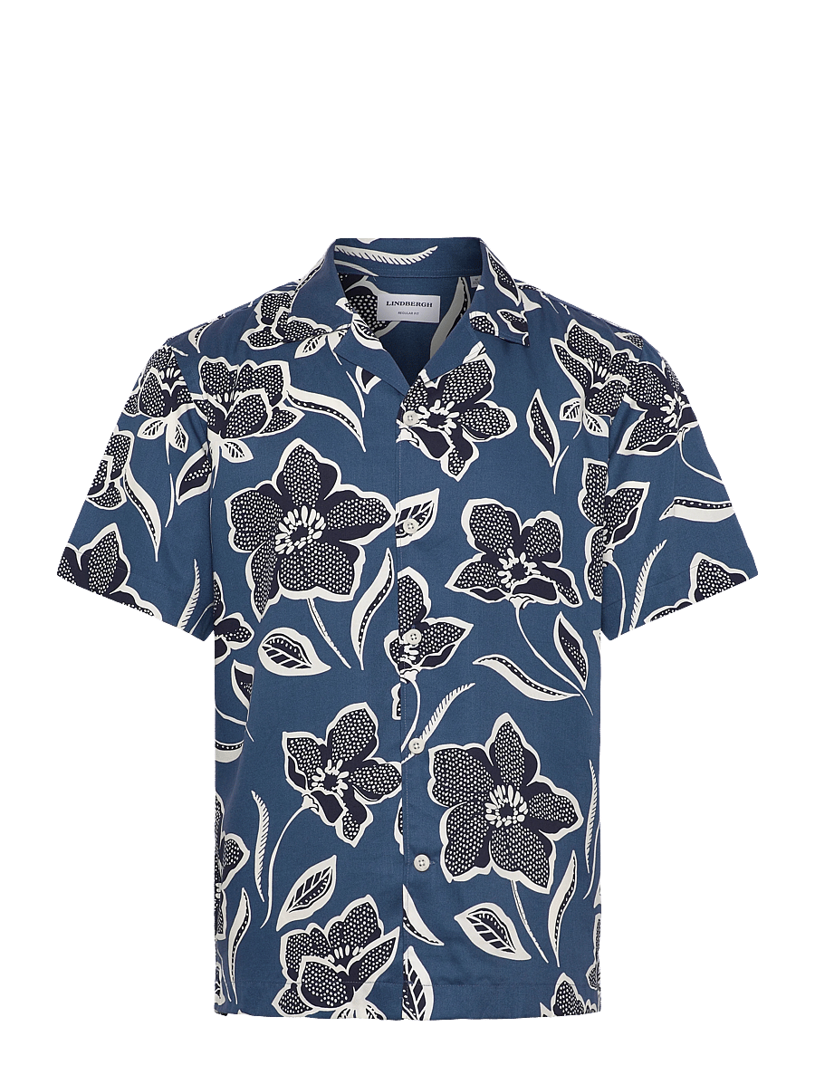 Lindbergh - AOP Lyocell shirt S/S - short-sleeved shirts - indigo blue - 1