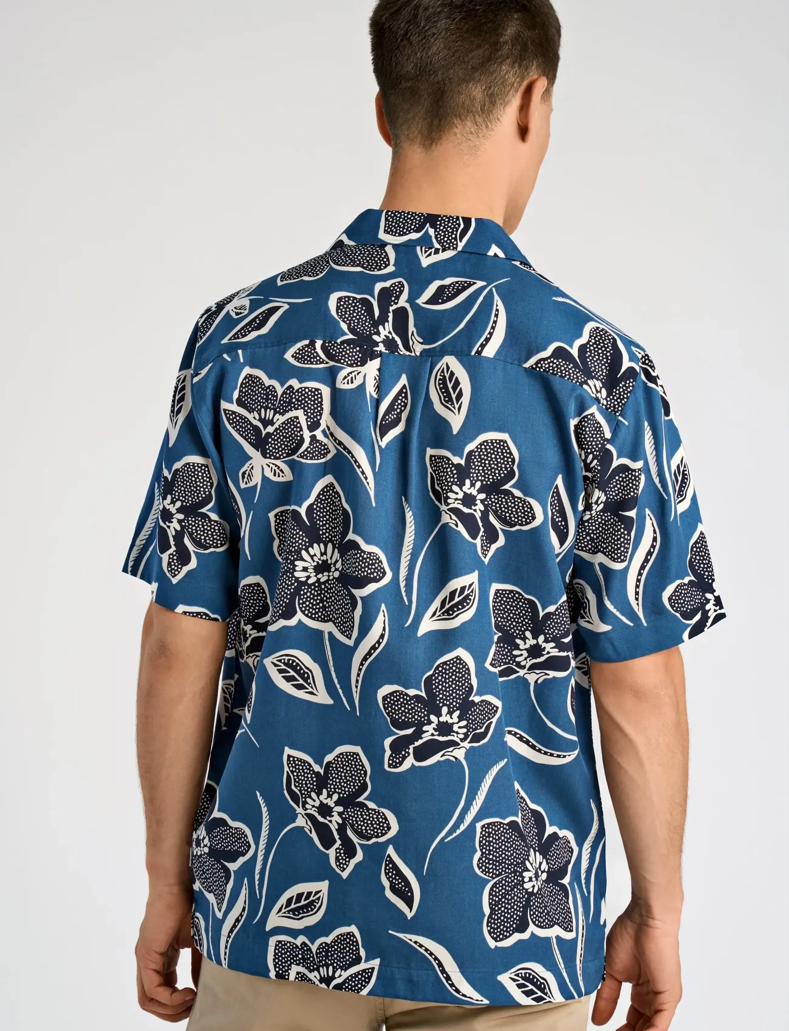 Lindbergh - AOP Lyocell shirt S/S - short-sleeved shirts - indigo blue - 4