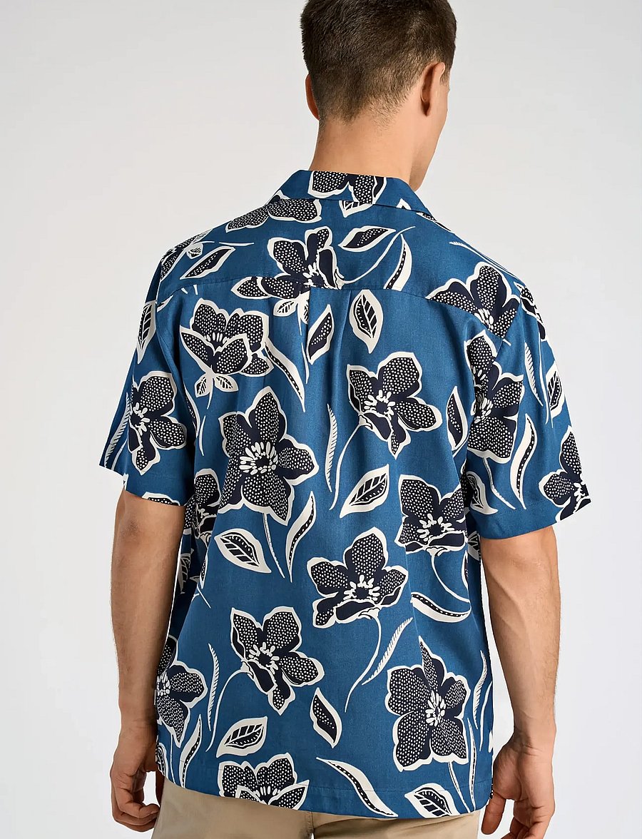Lindbergh - AOP Lyocell shirt S/S - short-sleeved shirts - indigo blue - 4