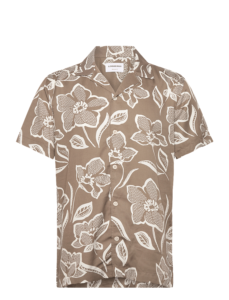 Lindbergh - AOP Lyocell shirt S/S - kurzarmhemden - stone - 1
