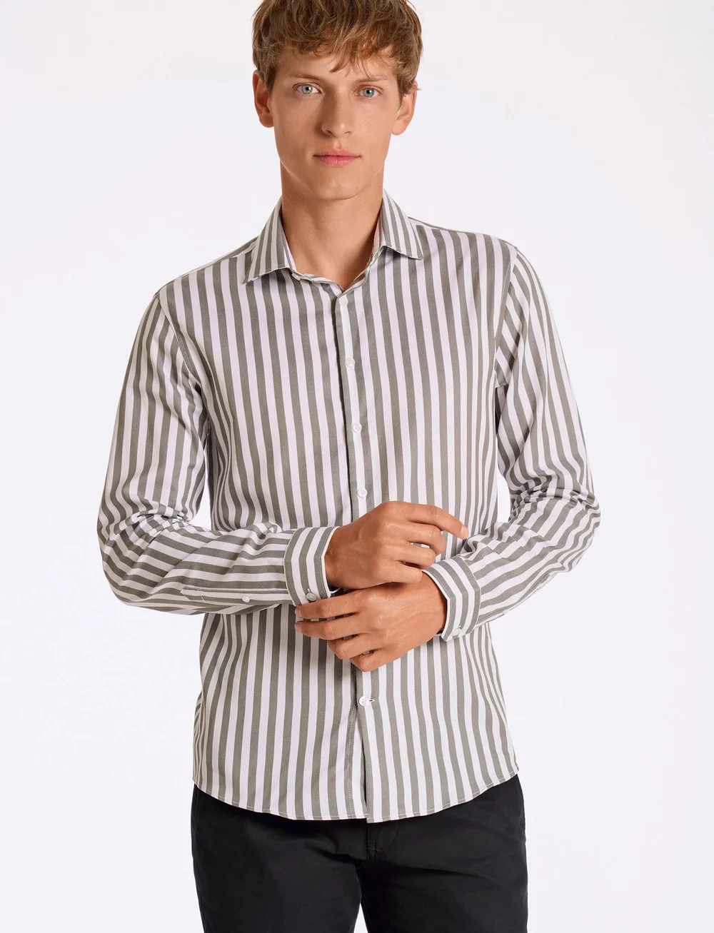 Lindbergh - Striped shirt L/S - striped shirts - lt army - 0