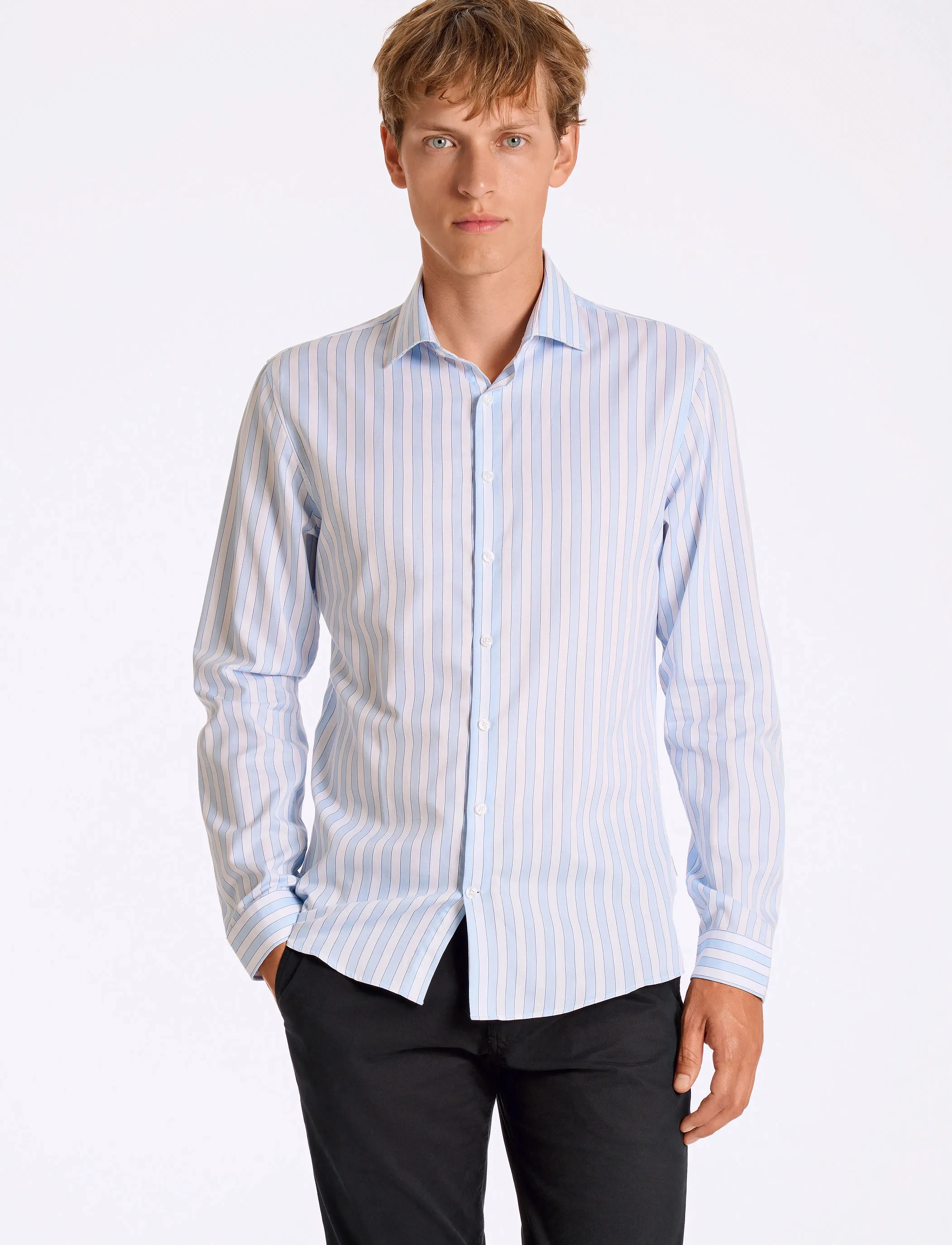 Lindbergh Striped shirt L/S - Deals - LT BLUE / blue