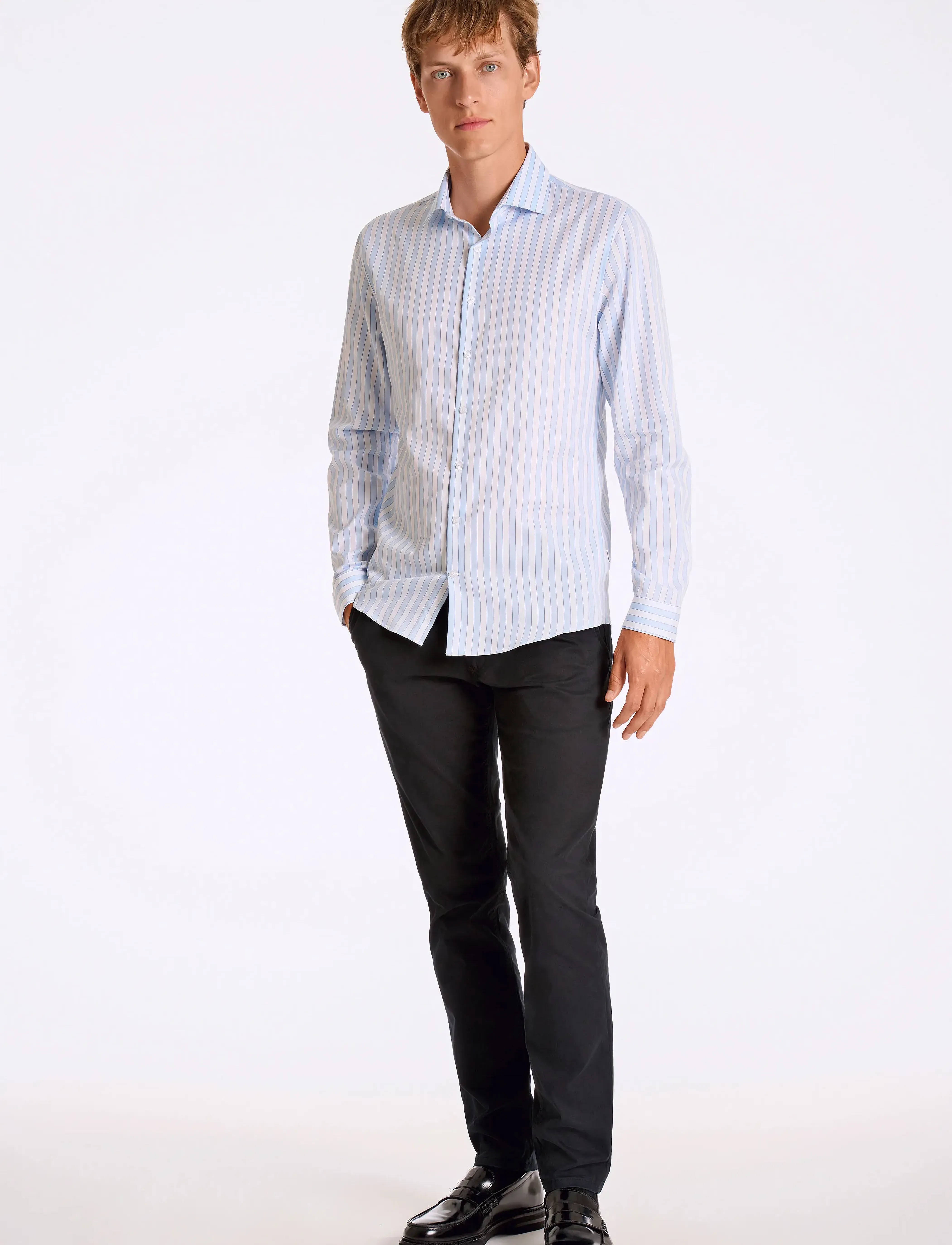 Lindbergh - Striped shirt L/S - raidalliset kauluspaidat - lt blue - 4