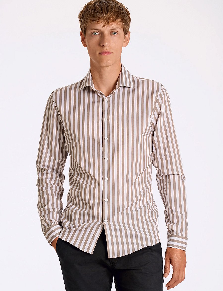 Lindbergh - Striped shirt L/S - gestreifte hemden - stone - 0