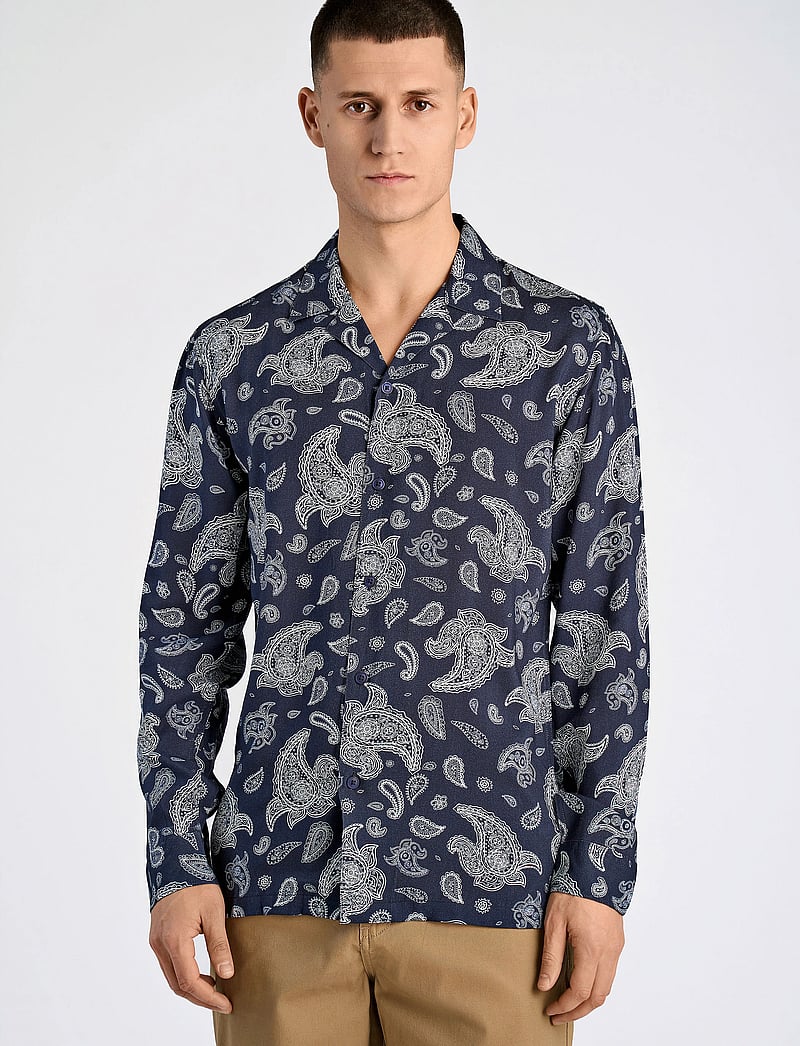 Lindbergh - Resort viscose shirt L/S - casual skjortor - navy - 0