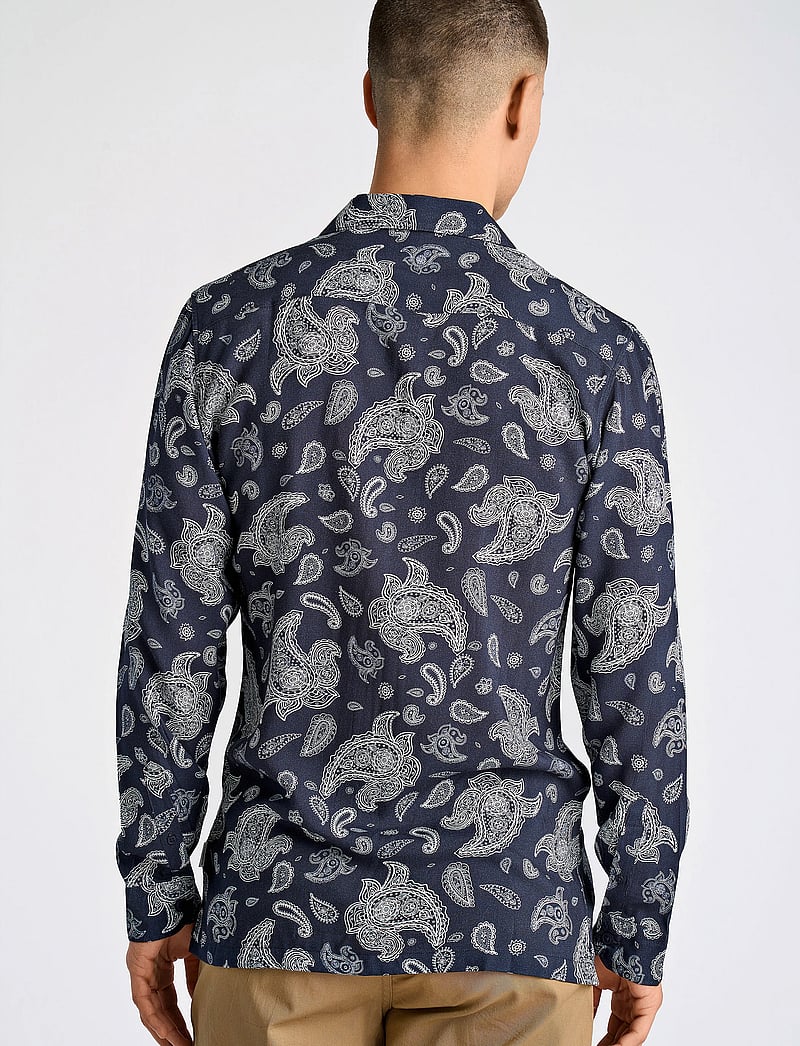 Lindbergh - Resort viscose shirt L/S - casual skjortor - navy - 3