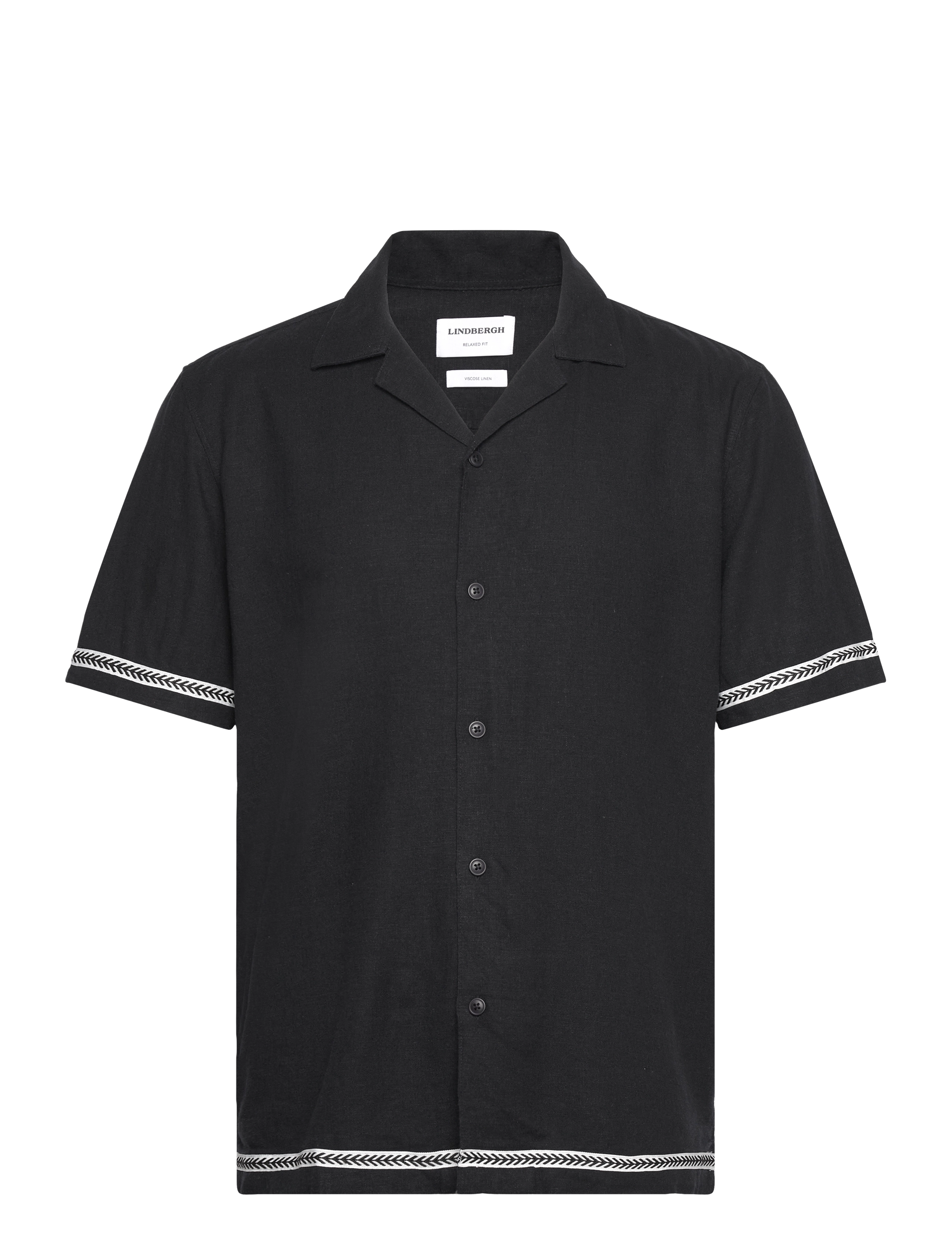 Lindbergh Soft viscose linen shirt S/S - Skjorter - BLACK / black