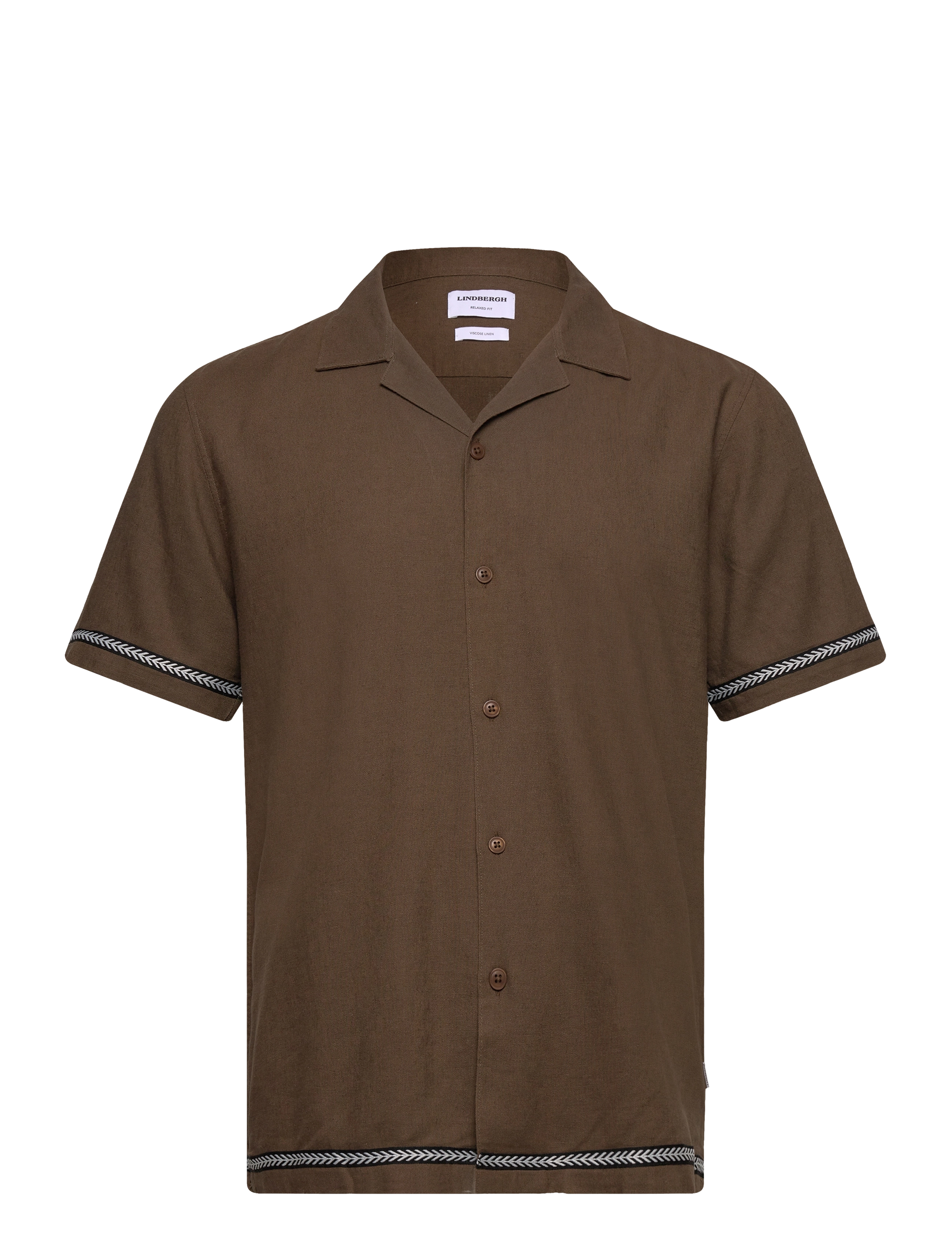 LINDBERGH Soft Viscose Linen Shirt S/S Khaki - S - Herren