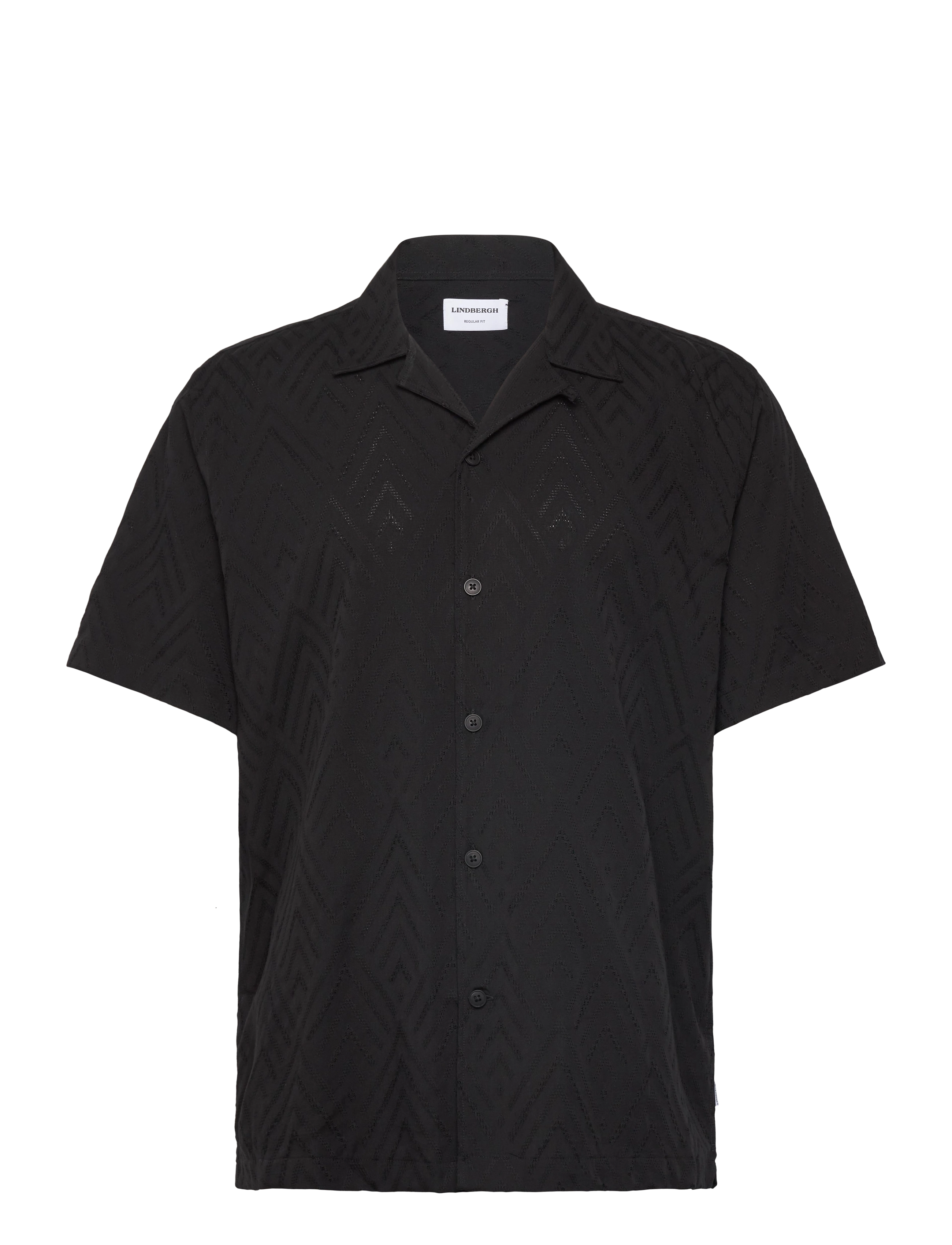 Lindbergh Textured Viscose Shirt S/S, M, Black, Skjorter > Kortærmede Shirts, Herre