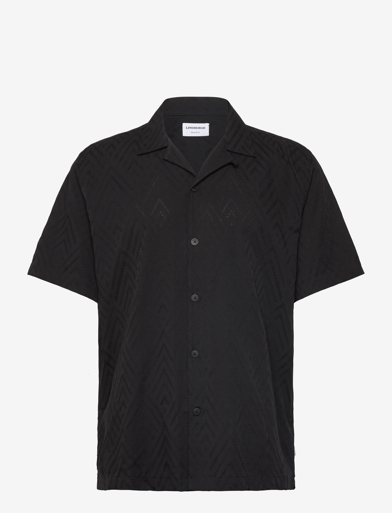 Lindbergh - Textured viscose shirt S/S - kortärmade skjortor - black - 0