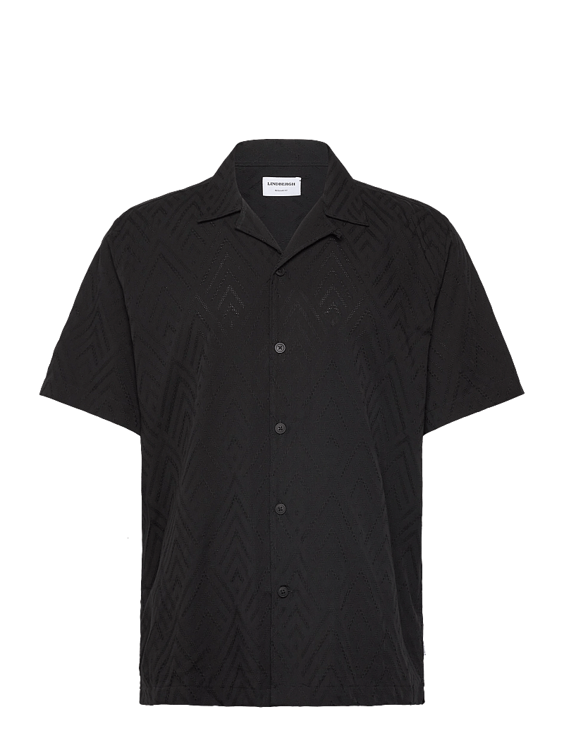 Lindbergh - Textured viscose shirt S/S - kortärmade skjortor - black - 0