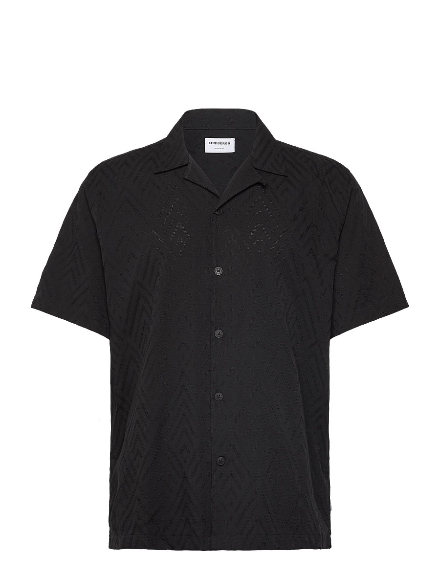 Lindbergh - Textured viscose shirt S/S - kurzarmhemden - black - 0