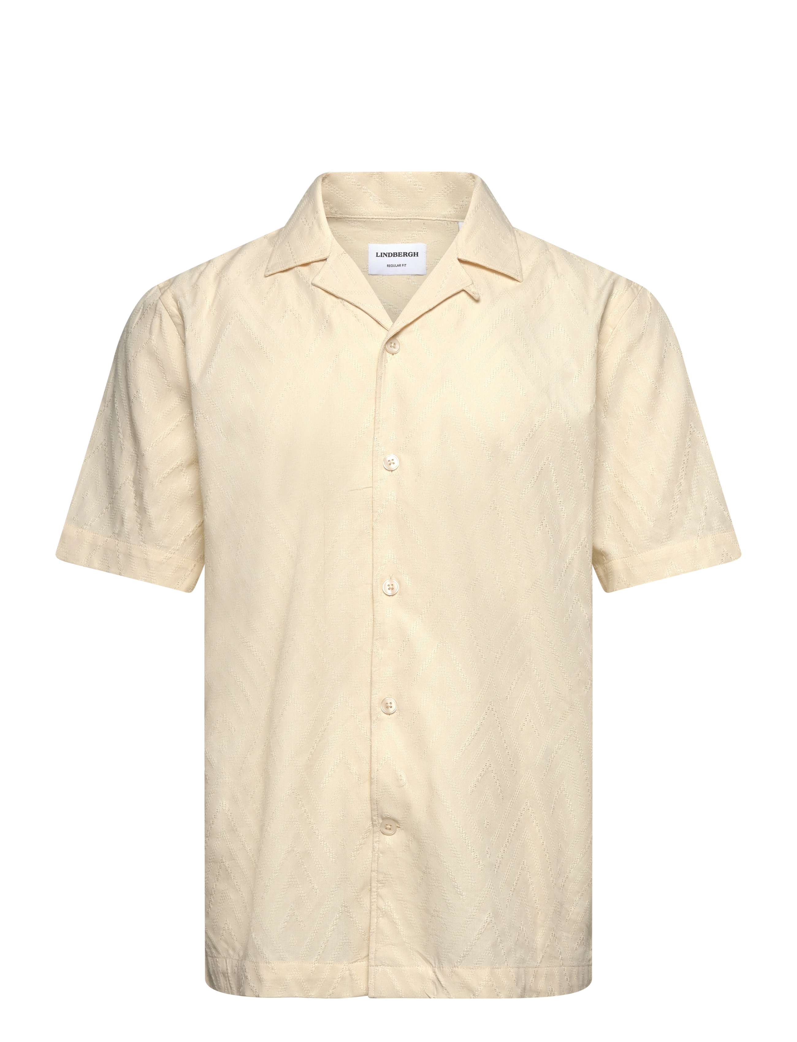 LINDBERGH Textured Viscose Shirt S/S Cream - L - Herren