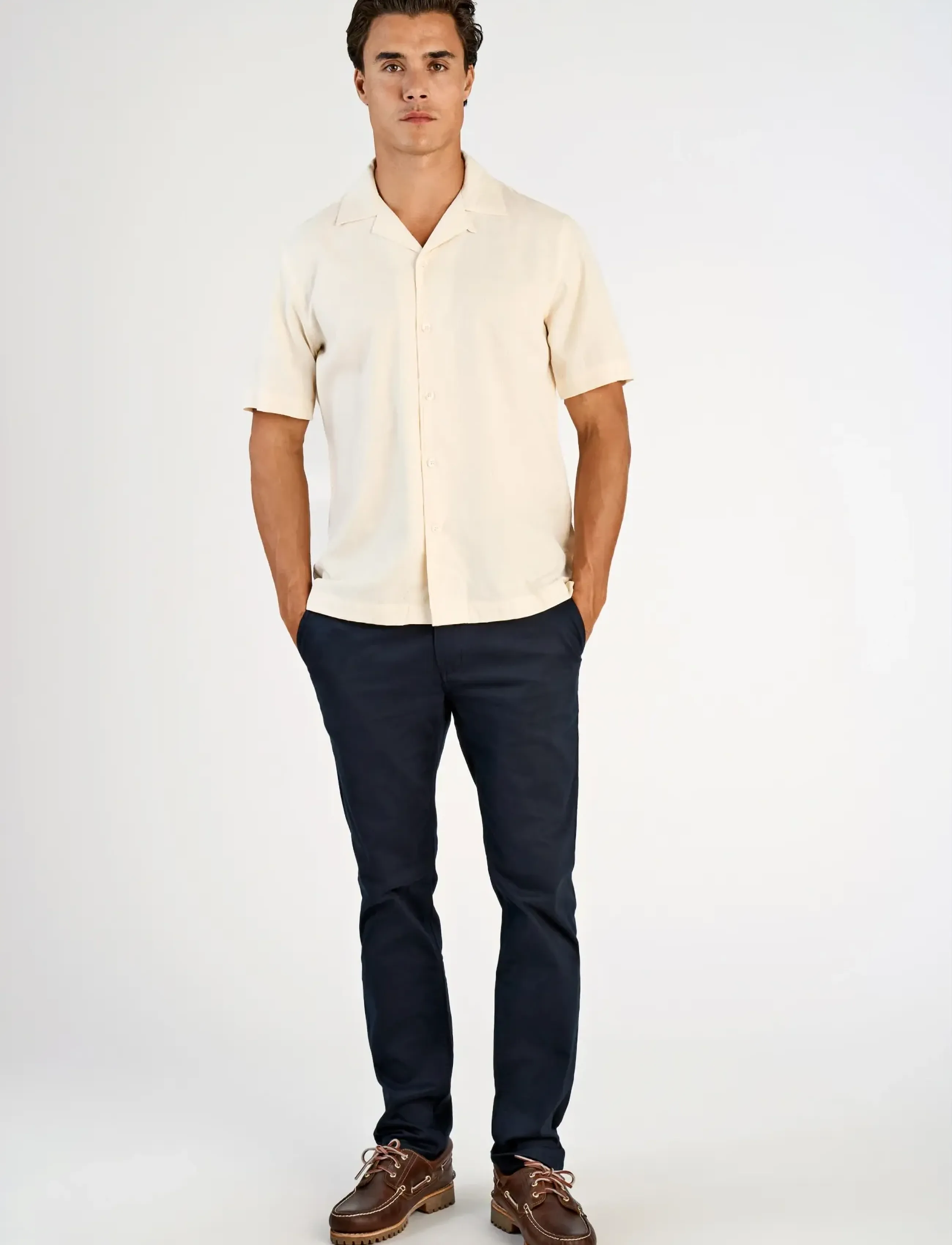 Lindbergh Textured viscose shirt S/S - Short-sleeved shirts - PEARL WHITE / cream