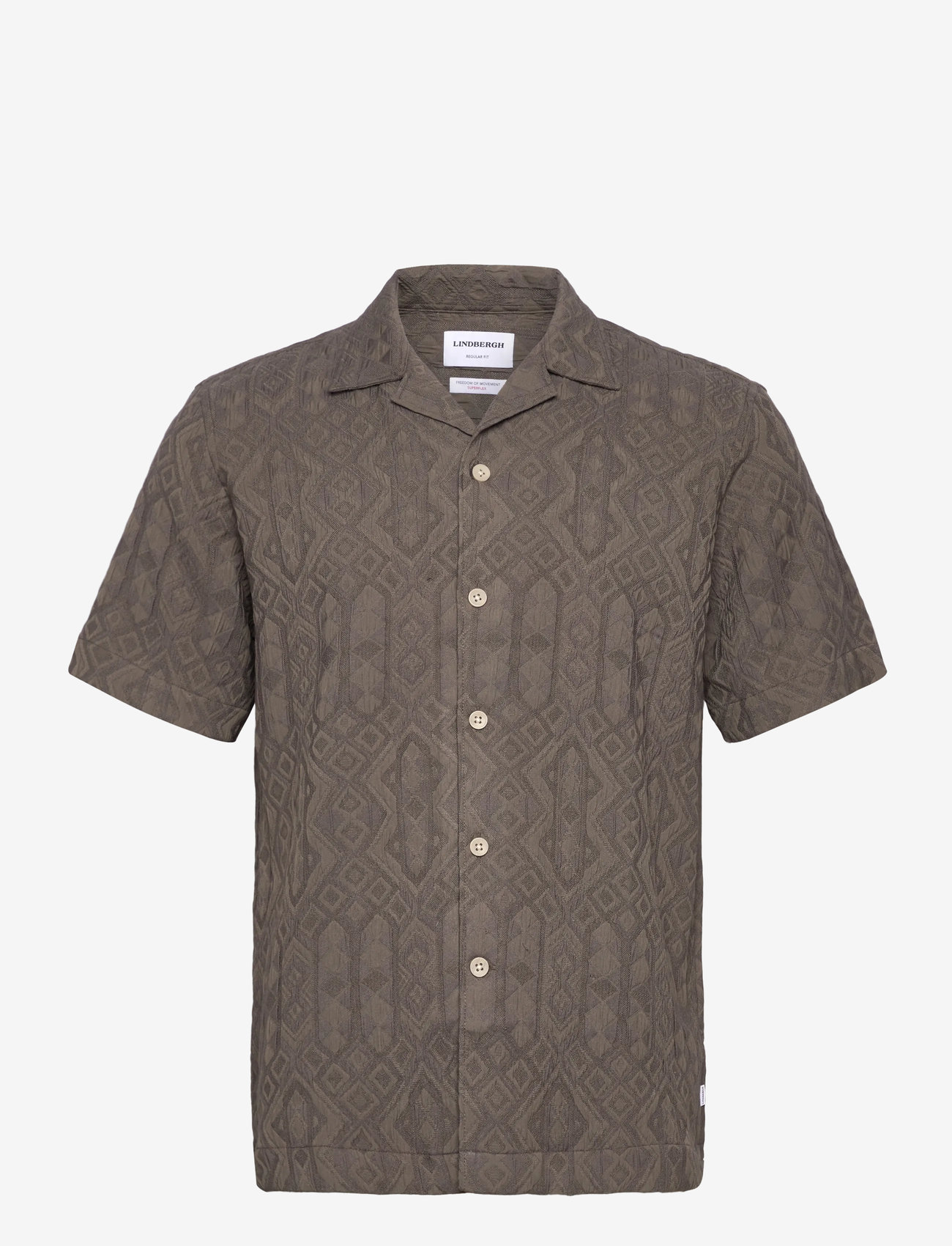 Lindbergh - Textured shirt S/S - kurzarmhemden - dk khaki - 0