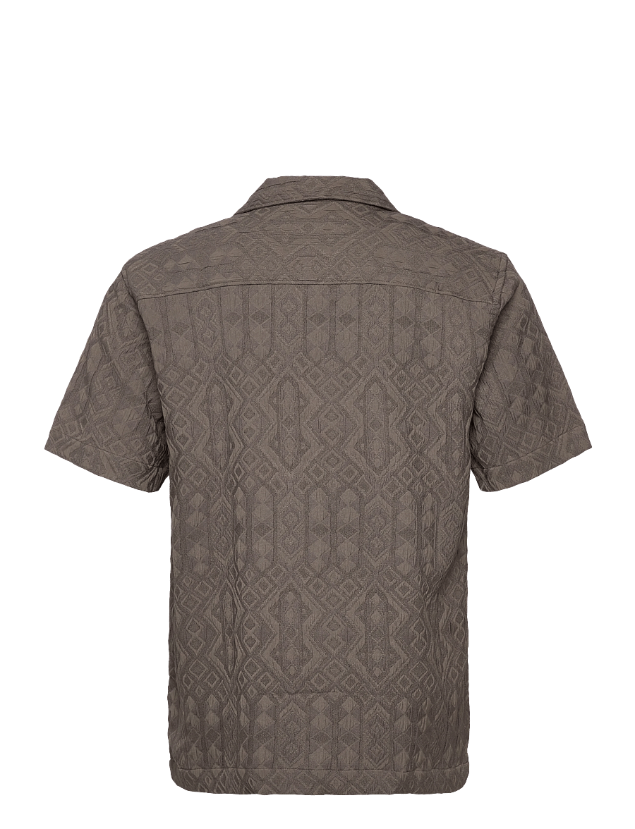 Lindbergh - Textured shirt S/S - short-sleeved shirts - dk khaki - 2