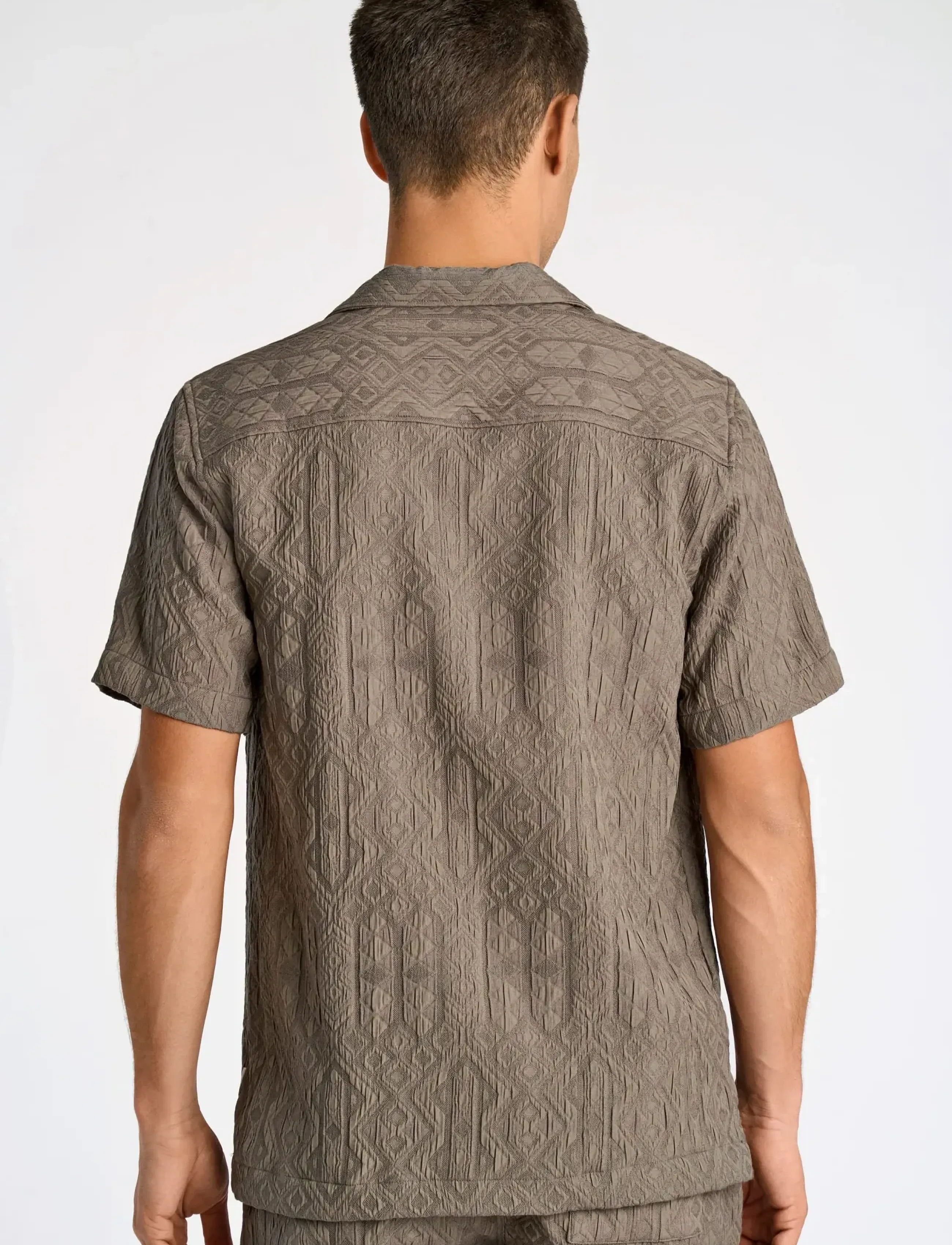 Lindbergh - Textured shirt S/S - kortærmede skjorter - dk khaki - 4