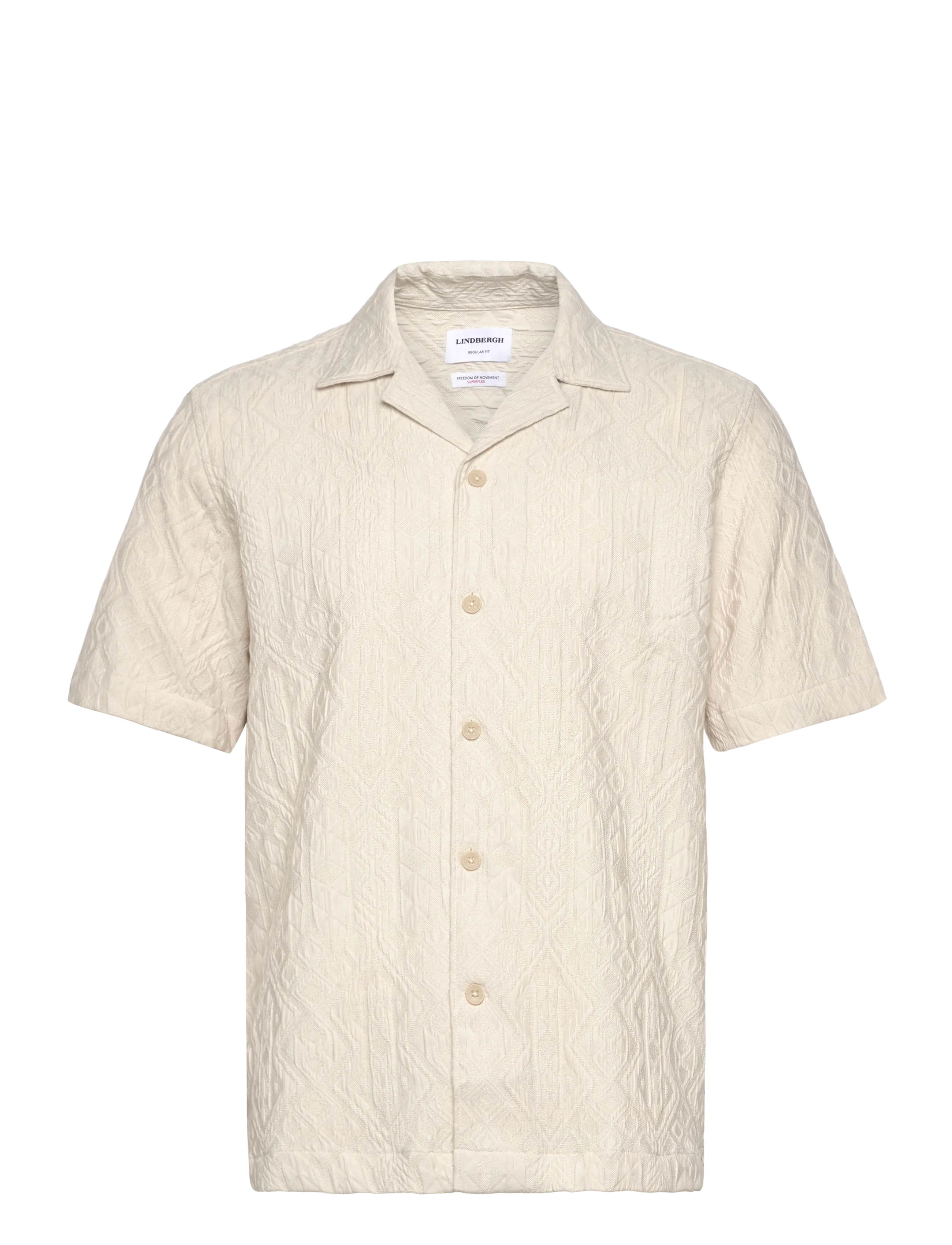 LINDBERGH Textured Shirt S/S Cream - XL - Herren