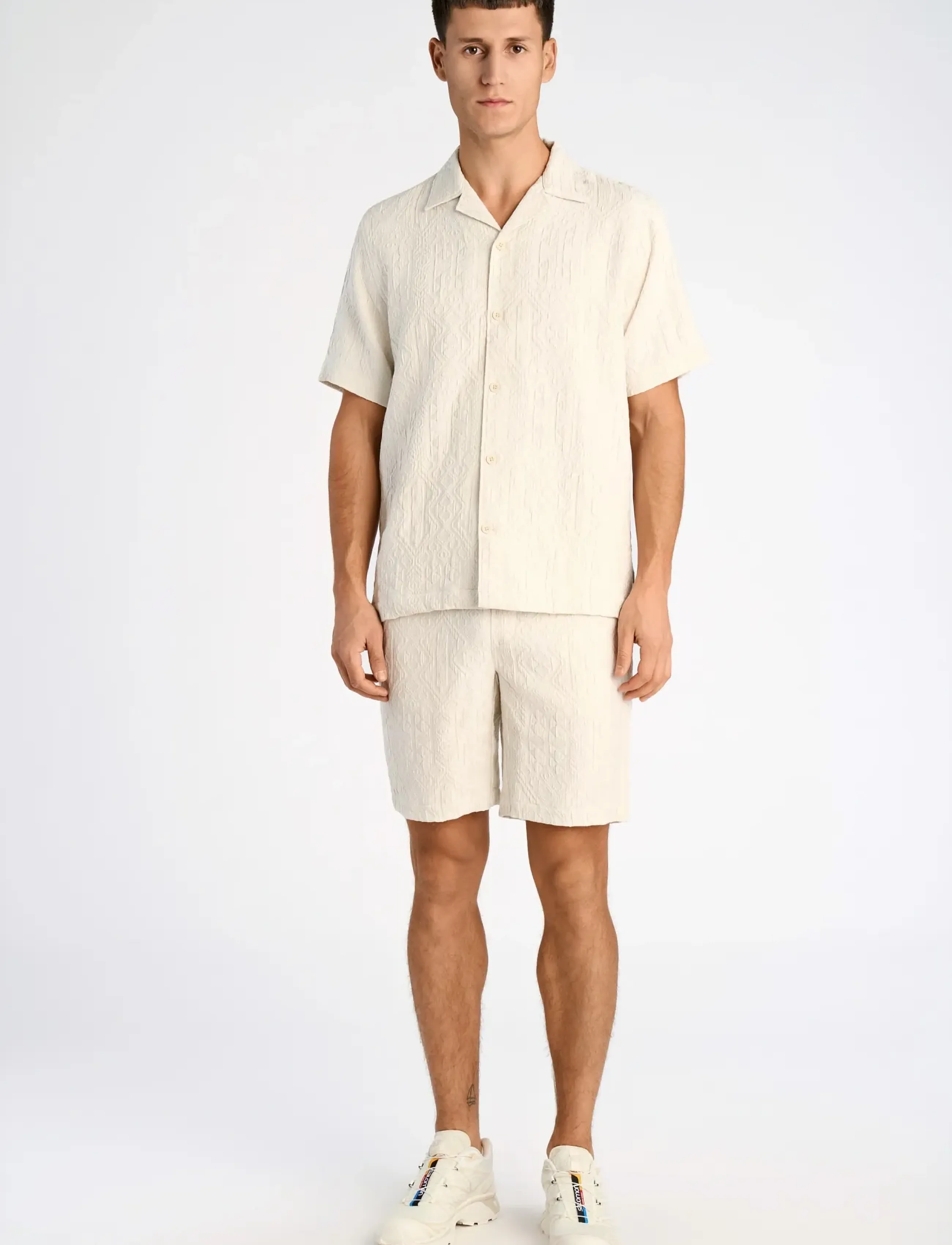 Lindbergh Textured shirt S/S - Overhemden - PEARL WHITE / cream