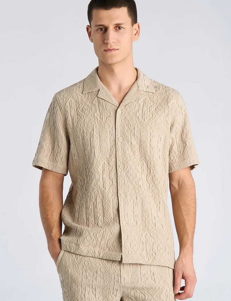 Lindbergh - Textured shirt S/S - short-sleeved shirts - stone - 3