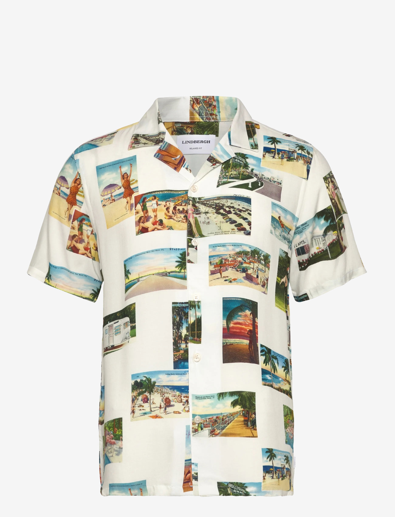 Lindbergh - Resort viscose aop shirt S/S - kortärmade skjortor - white - 0
