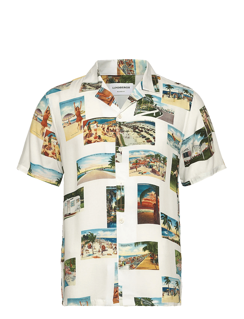Lindbergh - Resort viscose aop shirt S/S - kurzarmhemden - white - 0
