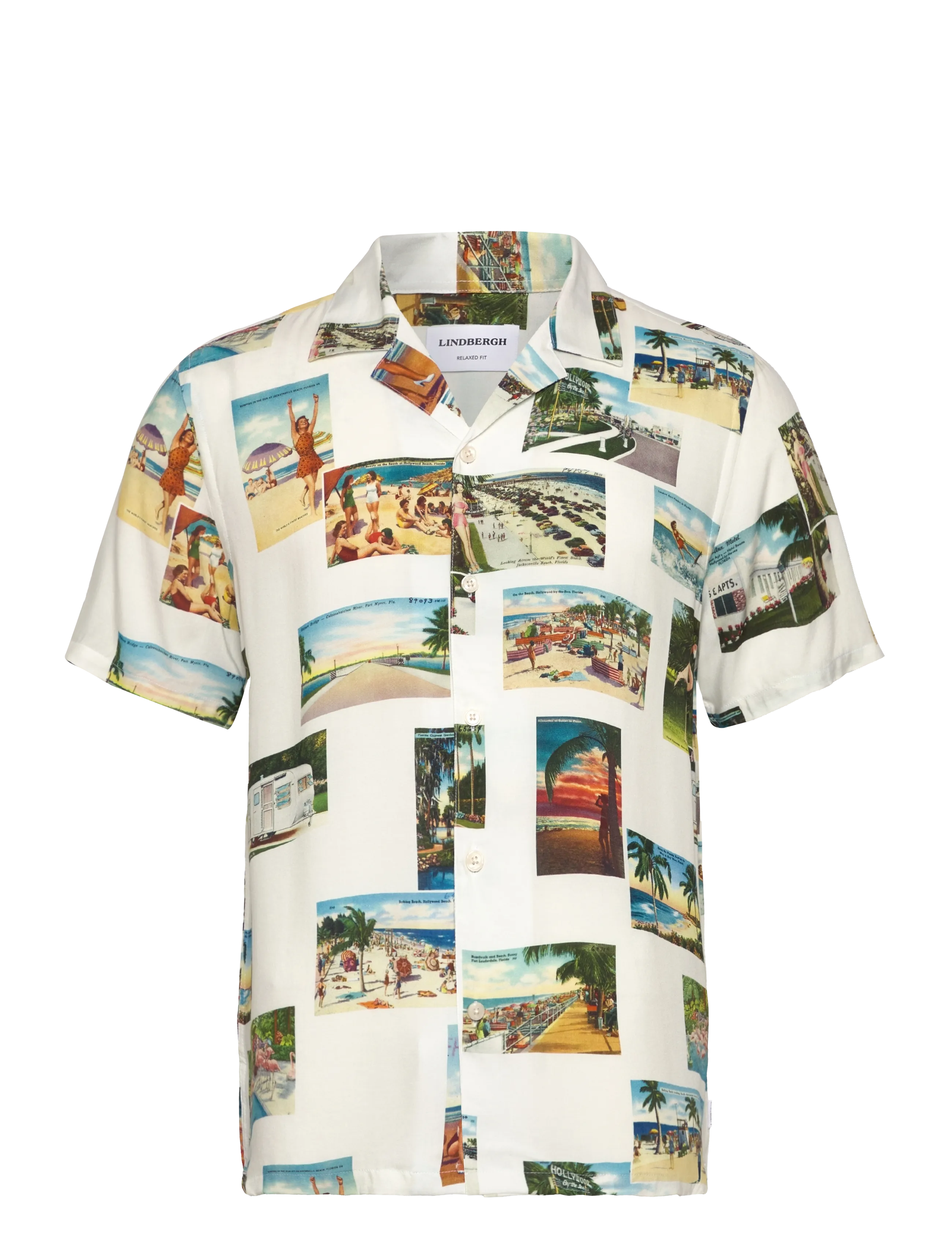 Lindbergh Resort viscose aop shirt S/S - Deals - WHITE / white