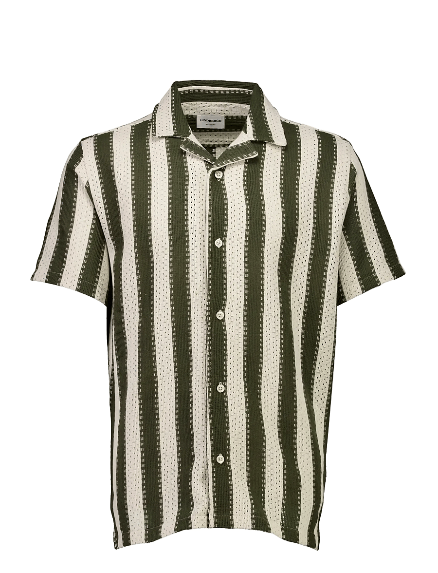 Lindbergh - Bold striped resort shirt S/S - gestreifte hemden - dk khaki - 1