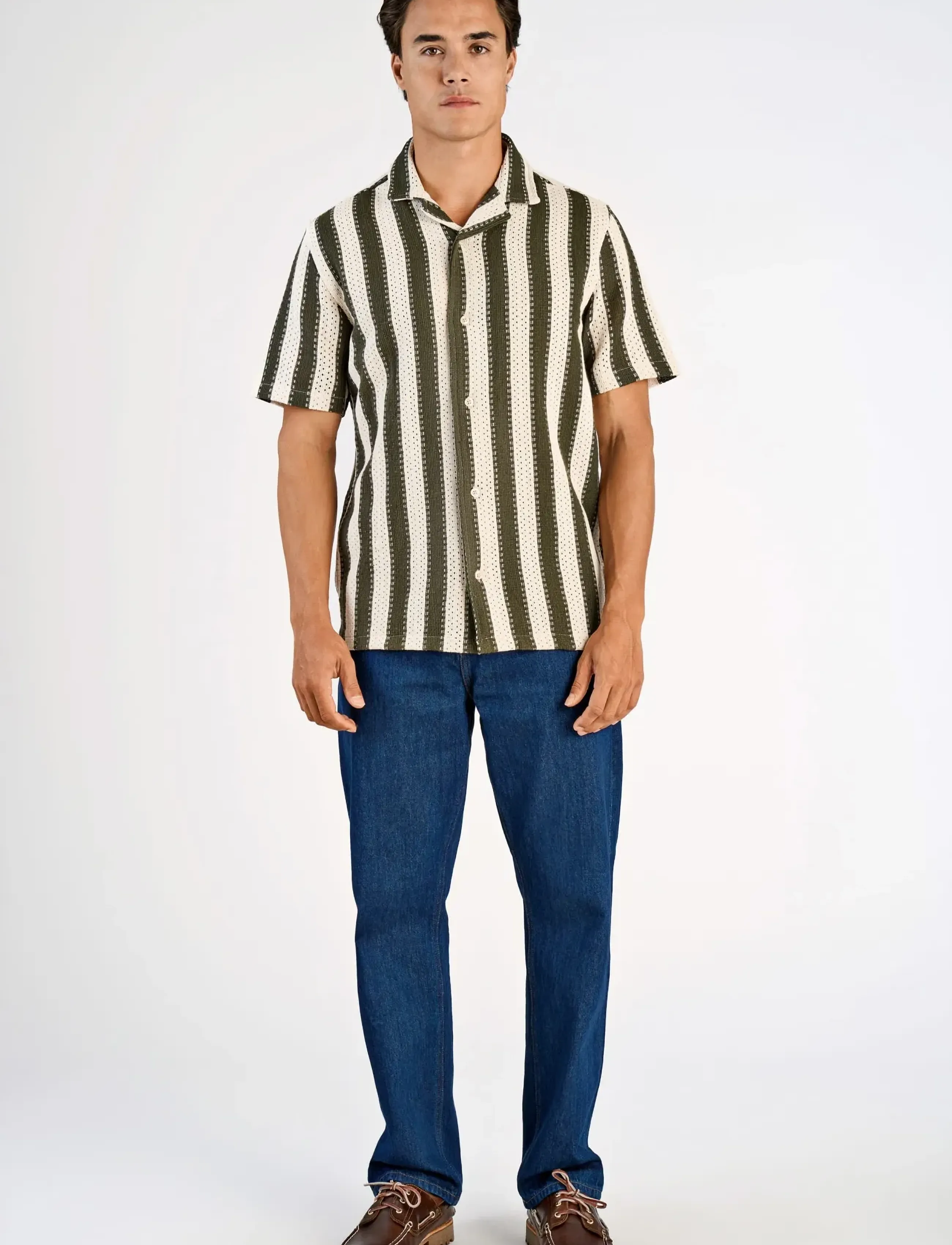 Lindbergh Bold Striped Resort Shirt S/S, Mænd, Stribet Strikket Resort Skjorte, Multi/mønstret, Str: XXL