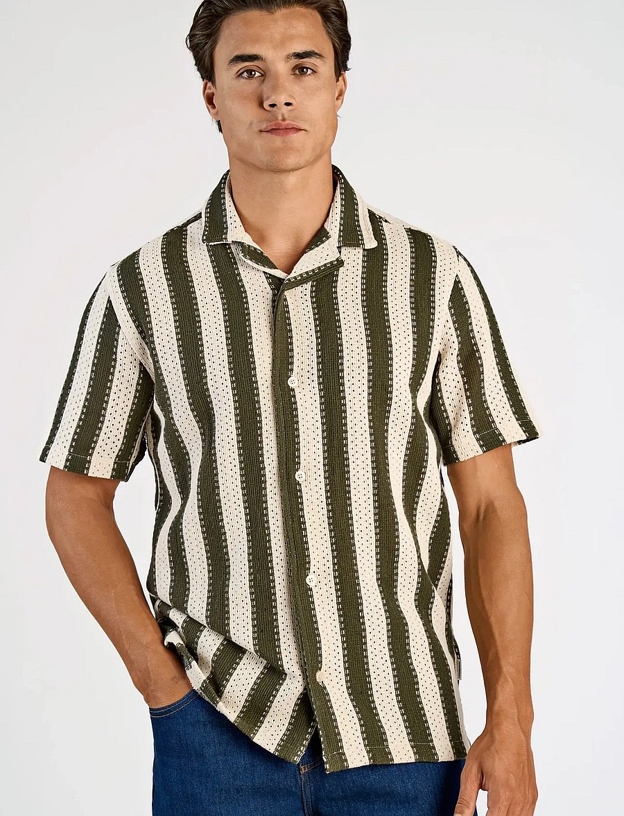 Lindbergh - Bold striped resort shirt S/S - gestreifte hemden - dk khaki - 3