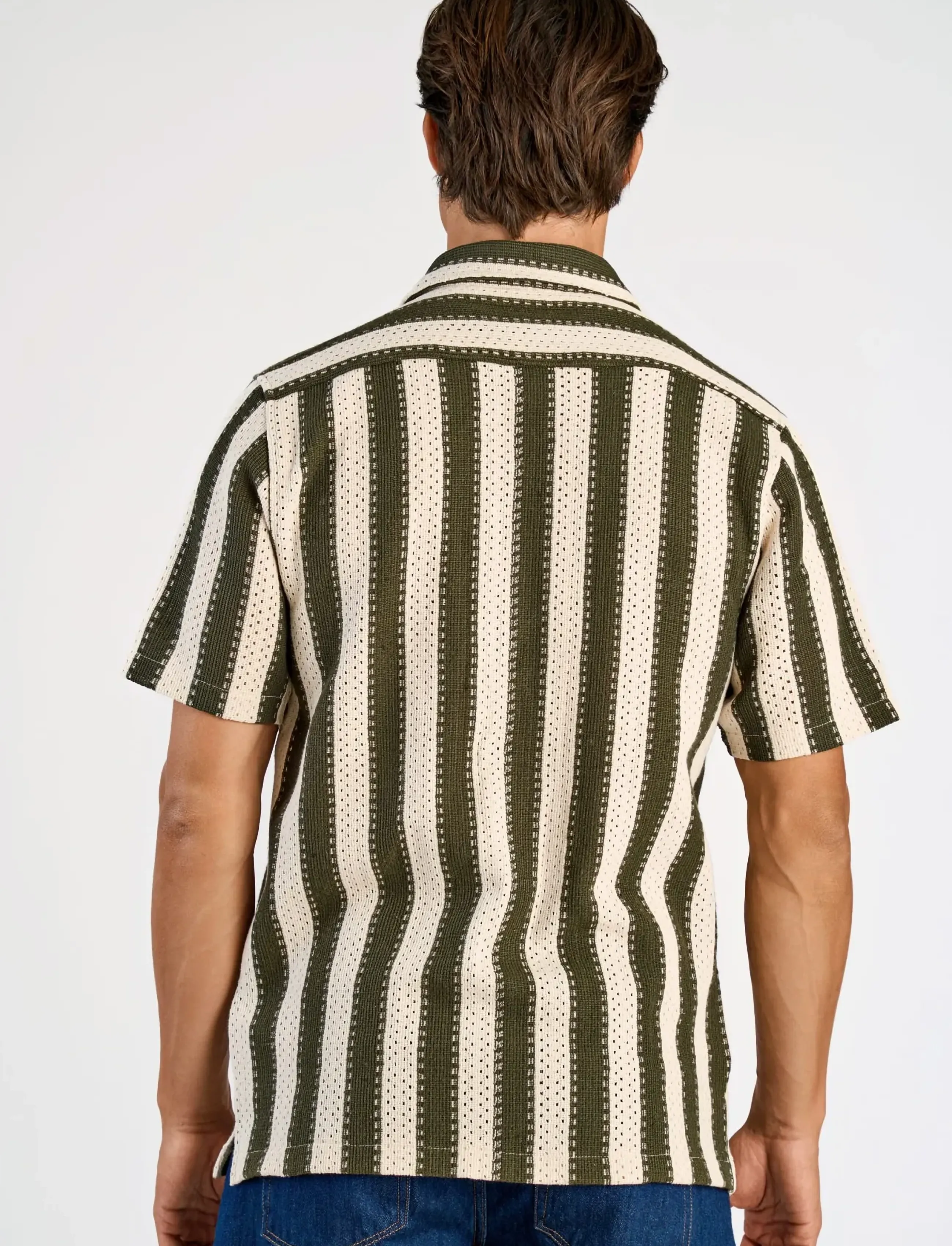 Lindbergh - Bold striped resort shirt S/S - triibulised särgid - dk khaki - 4
