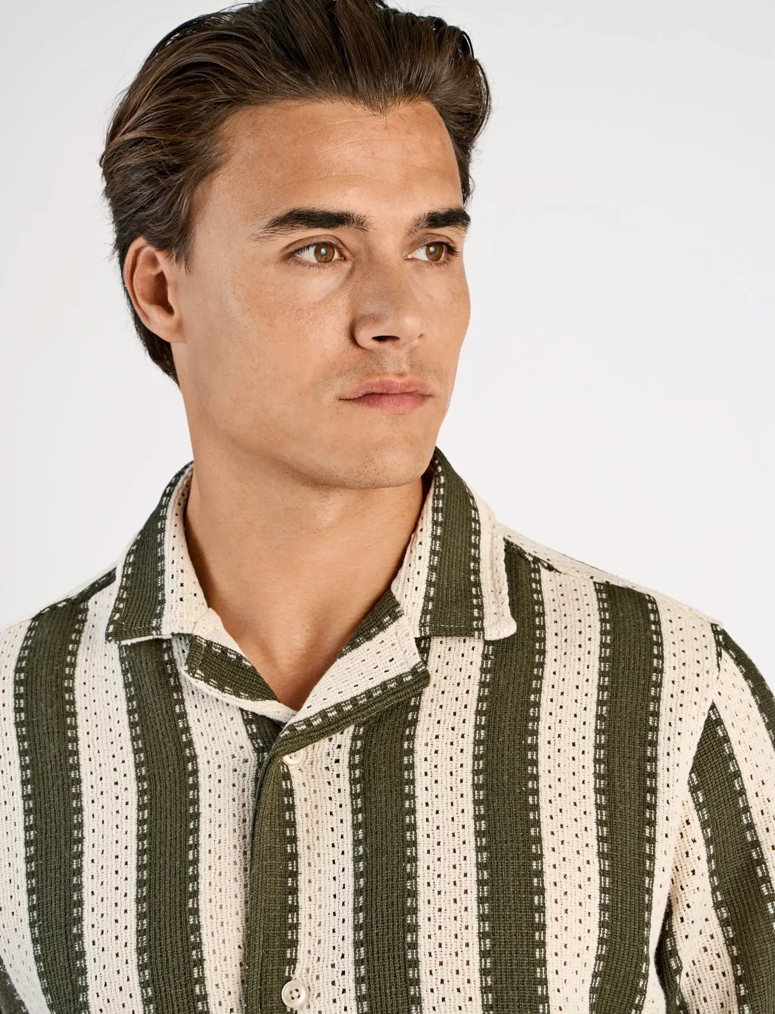 Lindbergh - Bold striped resort shirt S/S - triibulised särgid - dk khaki - 5