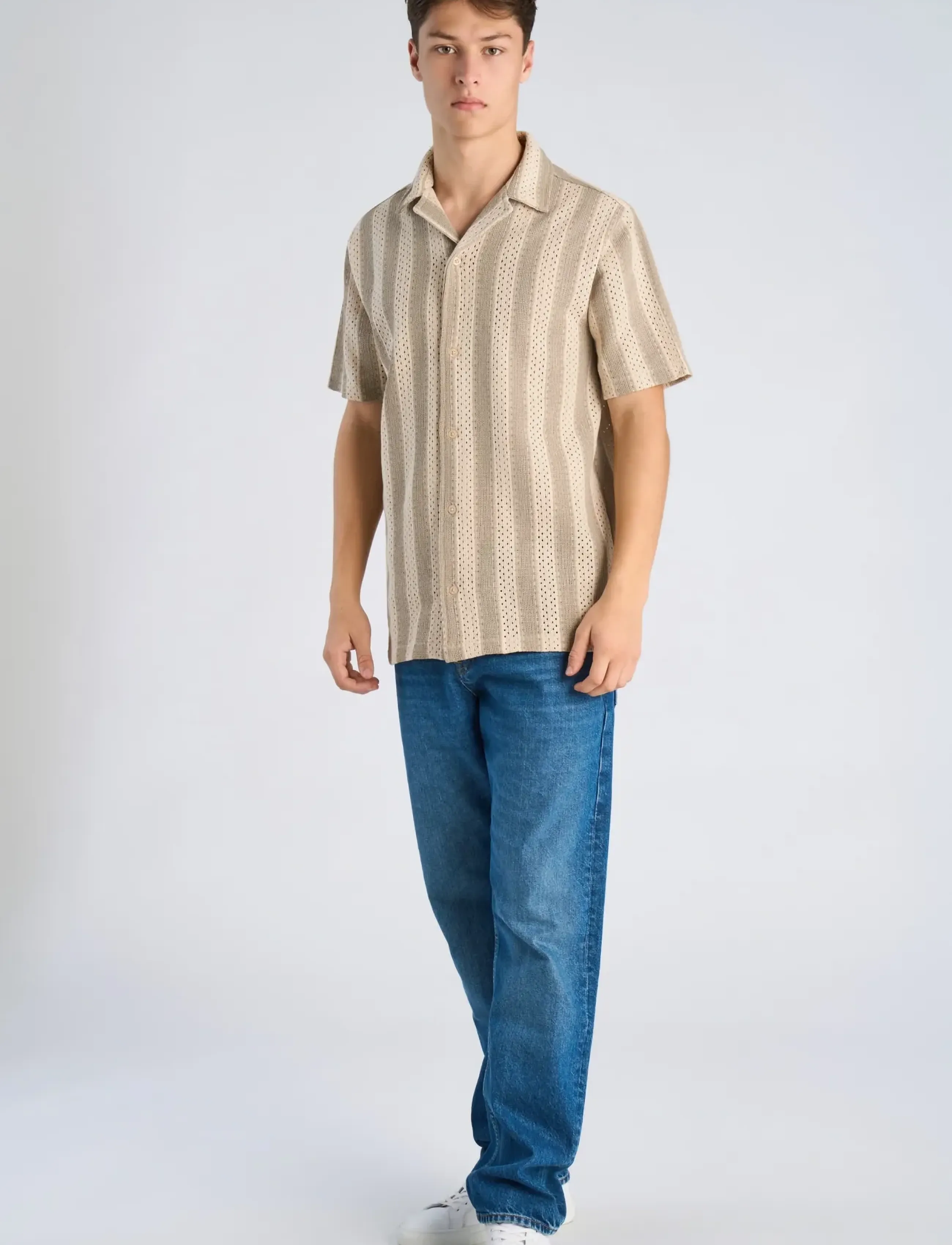 Lindbergh Bold Striped Resort Shirt S/S, Mænd, Stribet Strikket Resort Skjorte, Multi/mønstret, Str: M