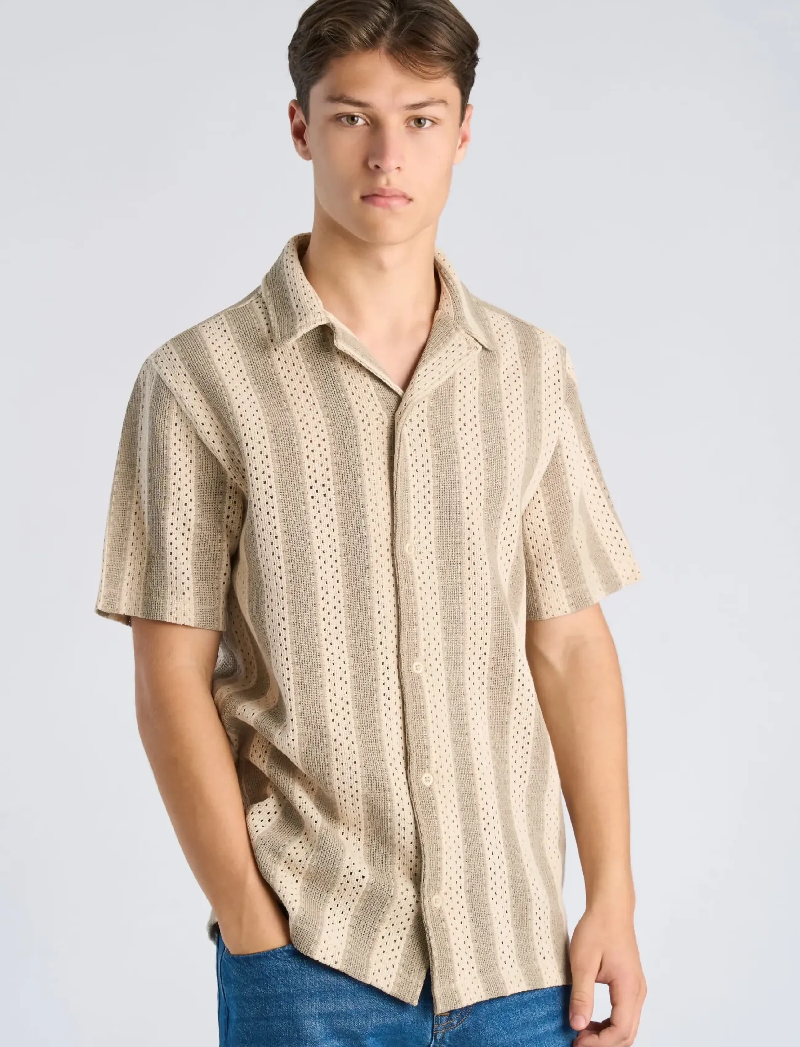 Lindbergh - Bold striped resort shirt S/S - gestreifte hemden - stone - 3