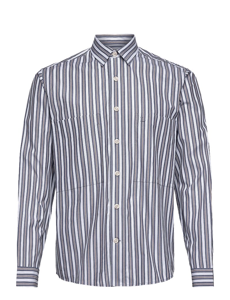 Lindbergh - Fine striped L/S shirt - stribede skjorter - dk blue - 1